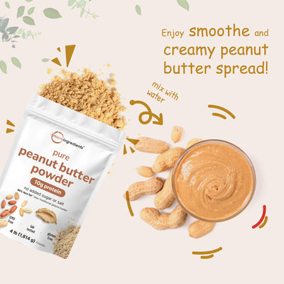 Micro Ingredients Pure Peanut Powder, 4lbs (106 Servings) | 10g Protein & 88% Less Fat