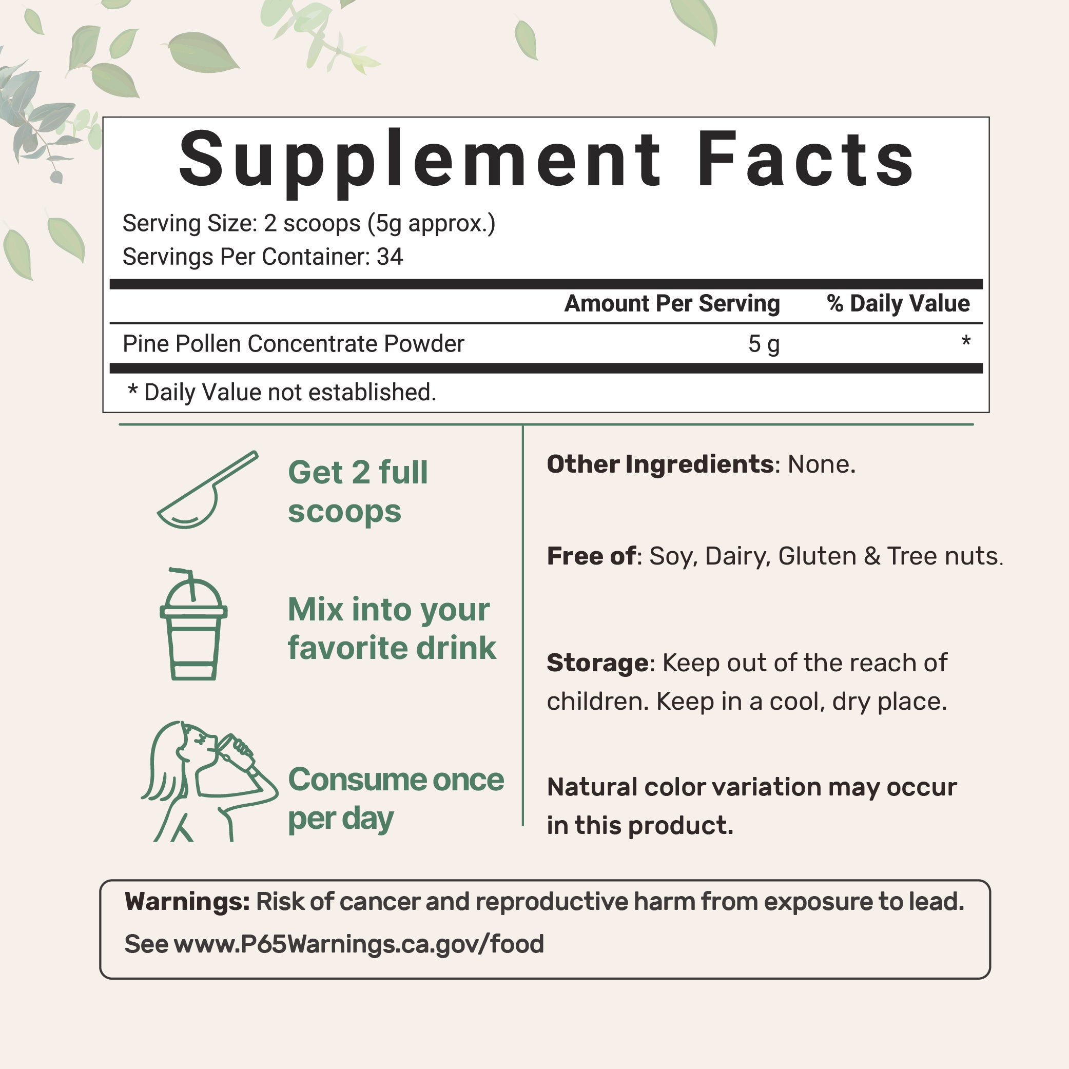 Micro Ingredients Pine Pollen Powder, 6 oz