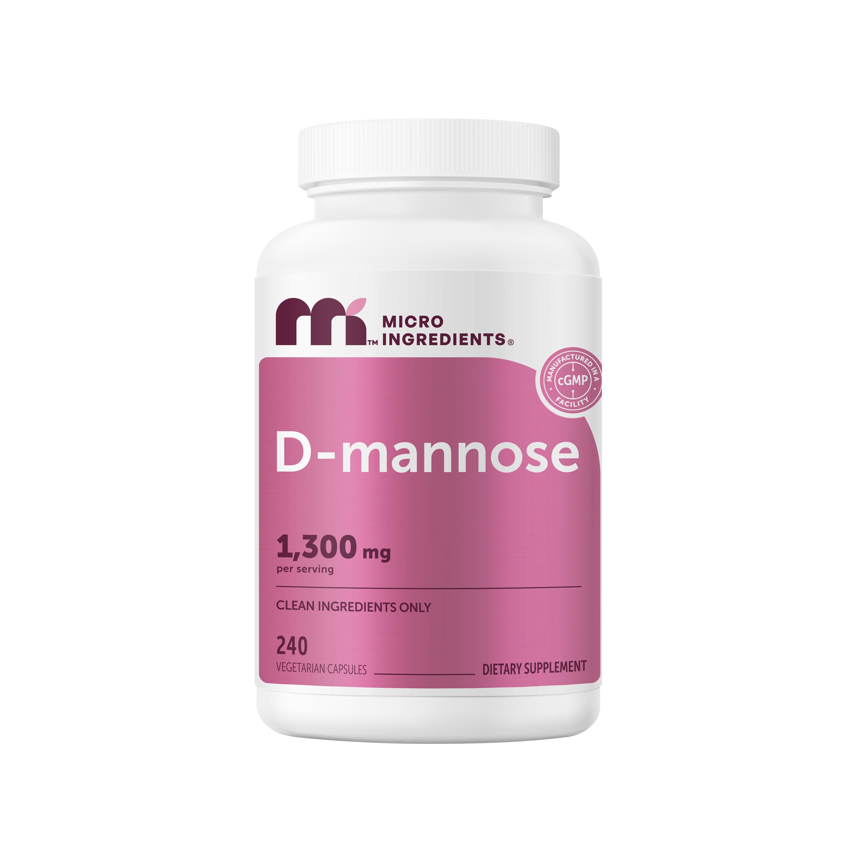 Micro Ingredients Pure D Mannose 1,300mg with Cranberry, 240 Veggie Capsules