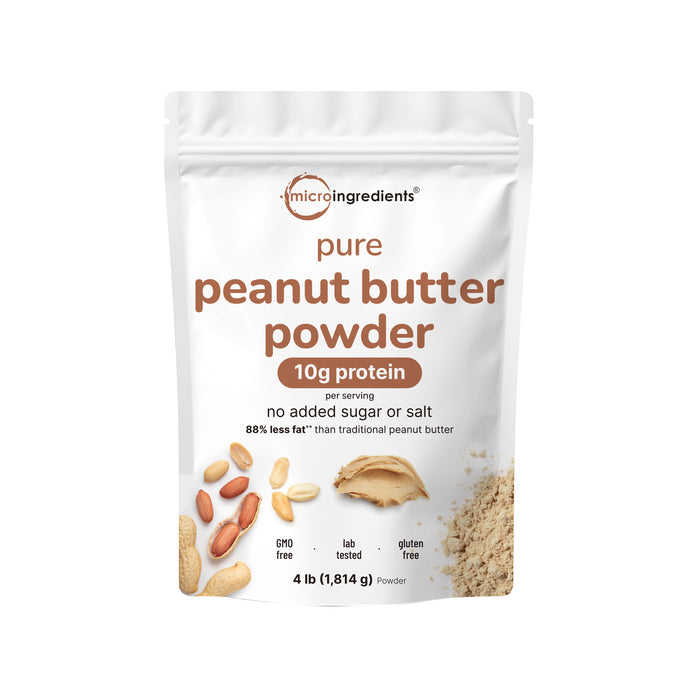 Micro Ingredients Pure Peanut Powder, 4lbs (106 Servings) | 10g Protein & 88% Less Fat