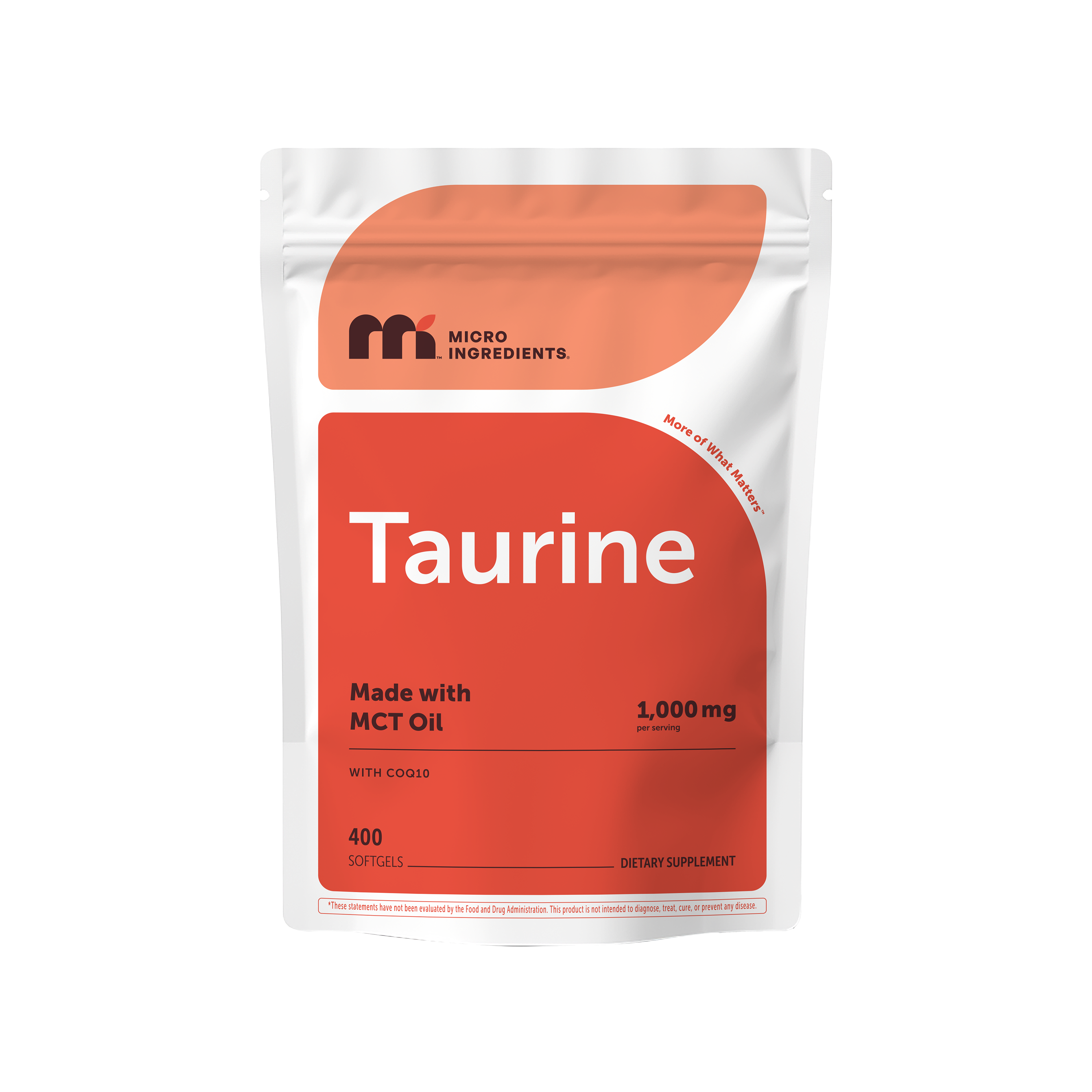 Micro Ingredients Taurine 1000mg with MCT Oil, 400 Softgels
