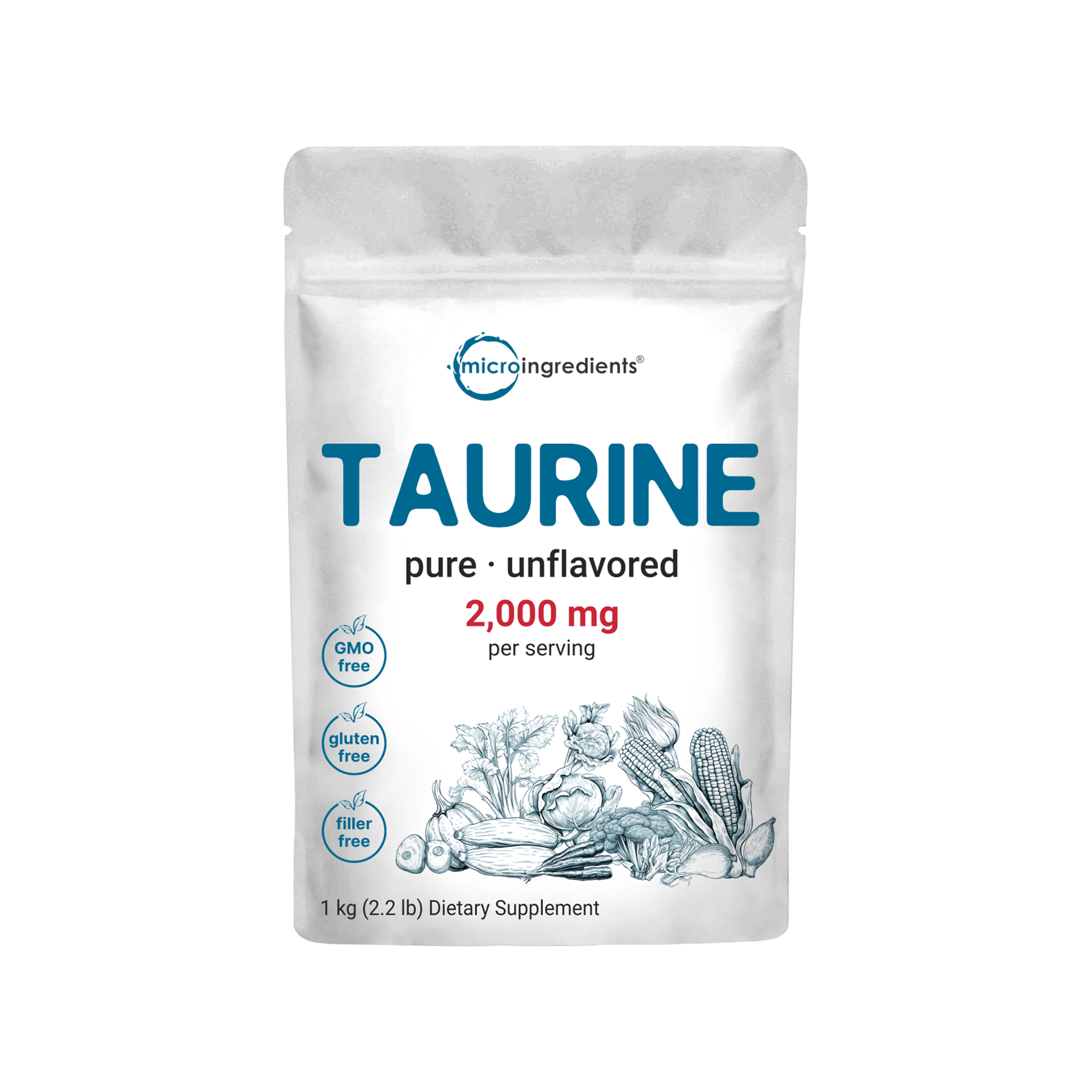 Micro Ingredients Taurine Powder, 500 Servings