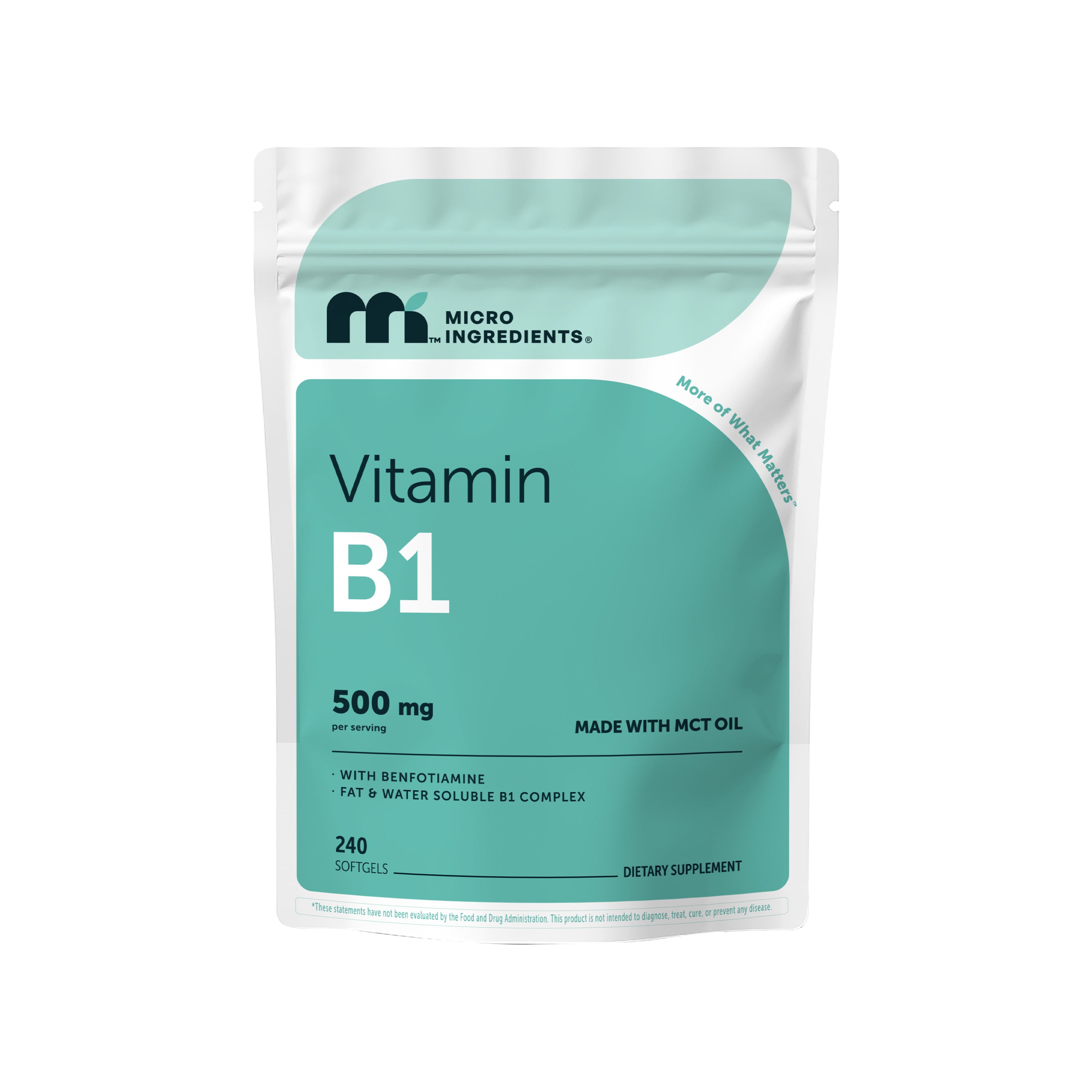 Micro Ingredients Vitamin B1 500mg with Benfotiamine with MCT Oil, 240 softgels