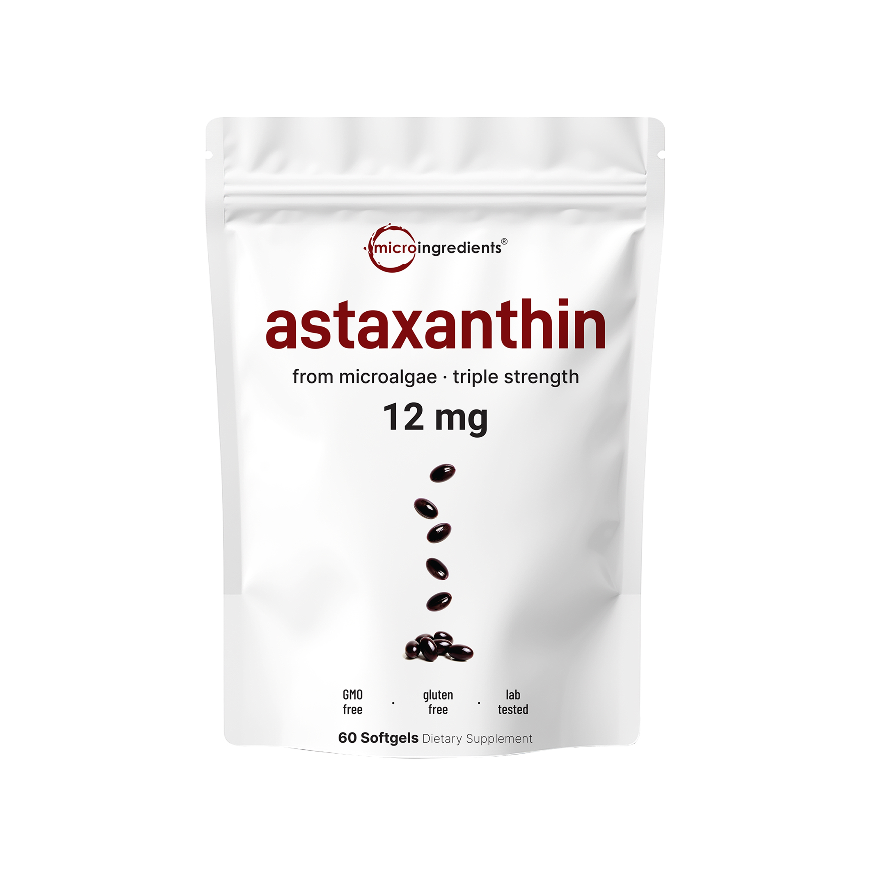Micro Ingredients Astaxanthin 12mg softgels, tanning pills, Strength Carotenoids Skin Supplement w. 100% Natural Astaxanthin from MicroAlgae
