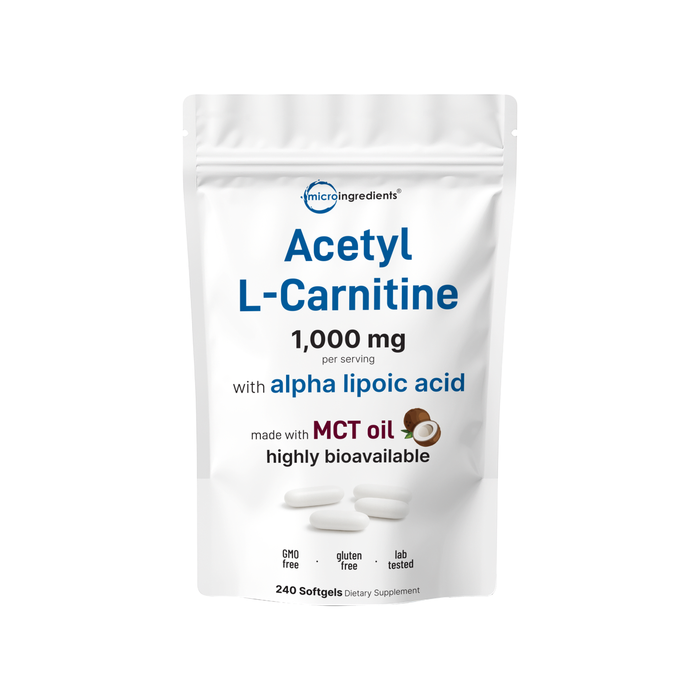 Micro Ingredients Acetyl L-Carnitine 1000mg with Alpha Lipoic Acid, 240 MCT Oil Softgels