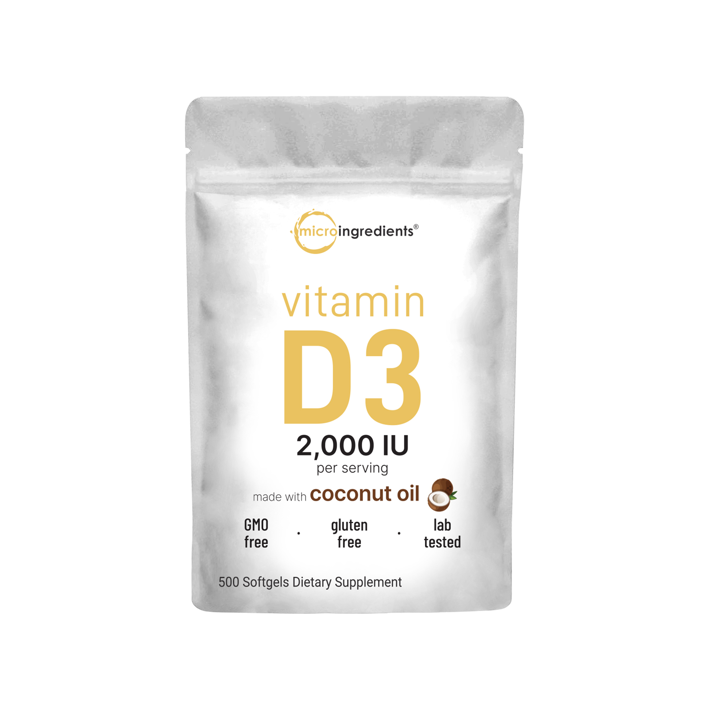 Micro Ingredients Vitamin D3 2,000 IU, 500 Softgels with Virgin Coconut Oil