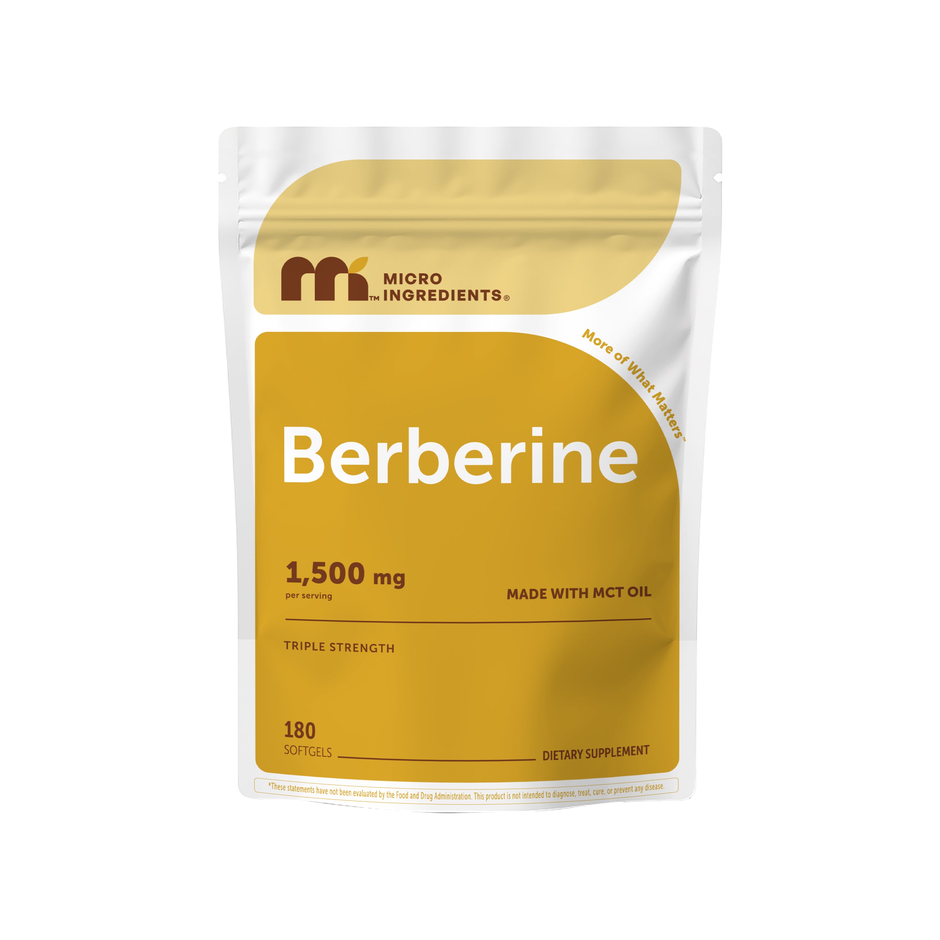 Micro Ingredients Berberine 1,500 mg with MCT Oil, 180 Softgels