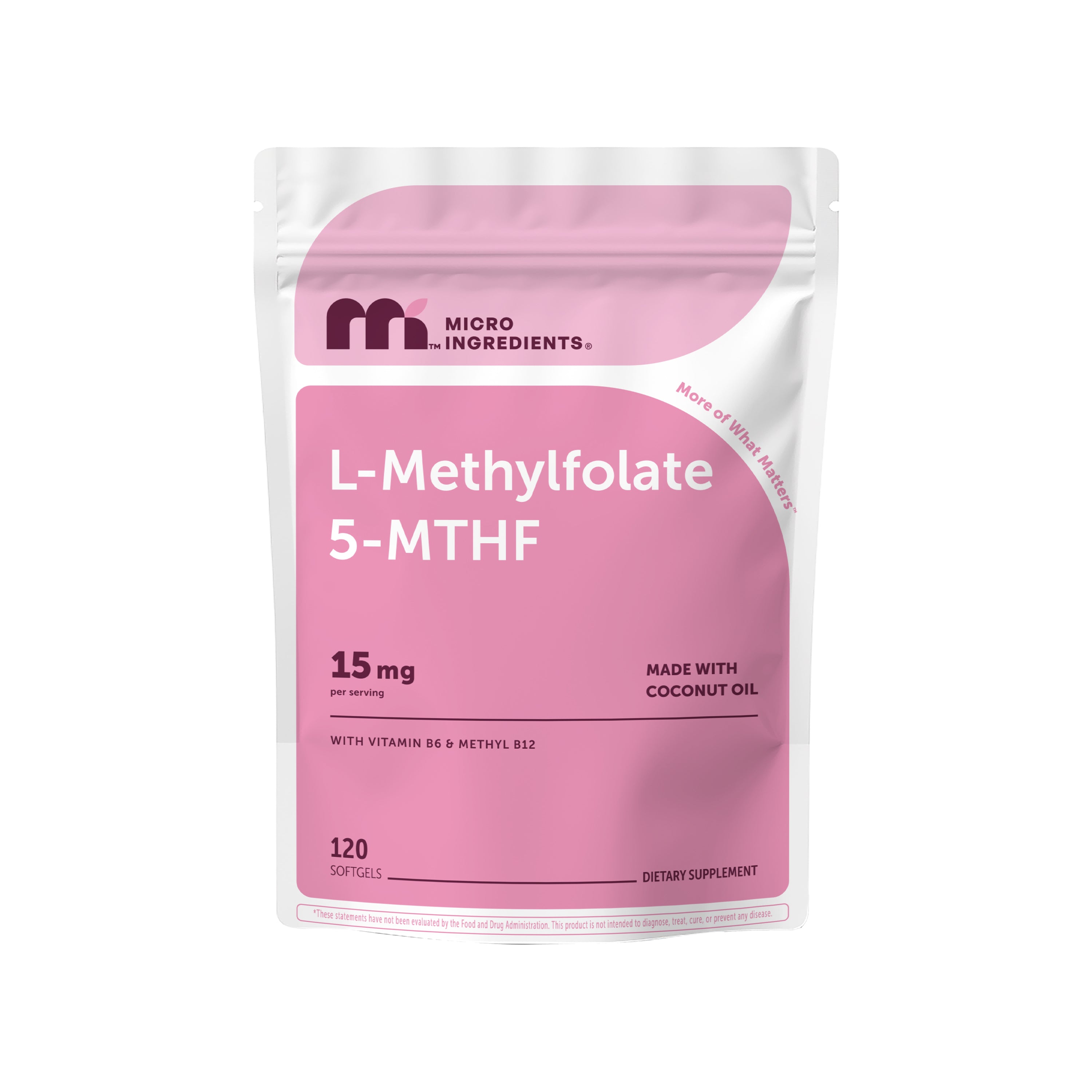 Micro Ingredients L-Methylfolate 5-MTHF 15mg with Coconut Oil, 120 Softgels