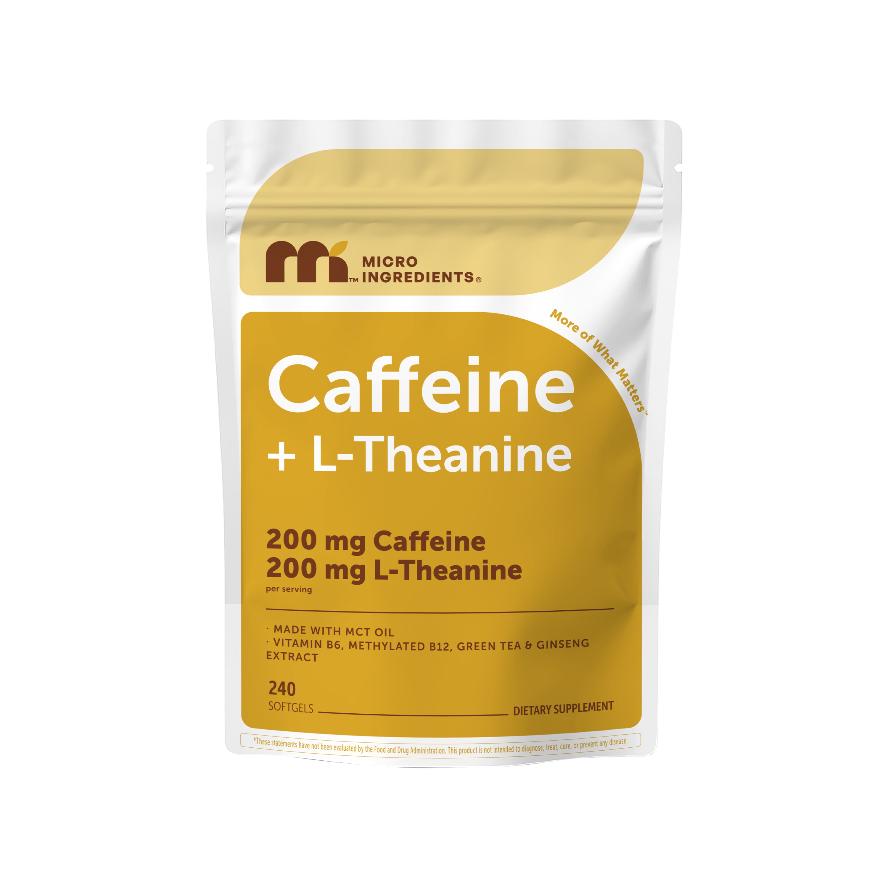 Micro Ingredients Caffeine 200mg + L-Theanine 200mg Complex with MCT Oil, 240 Softgels