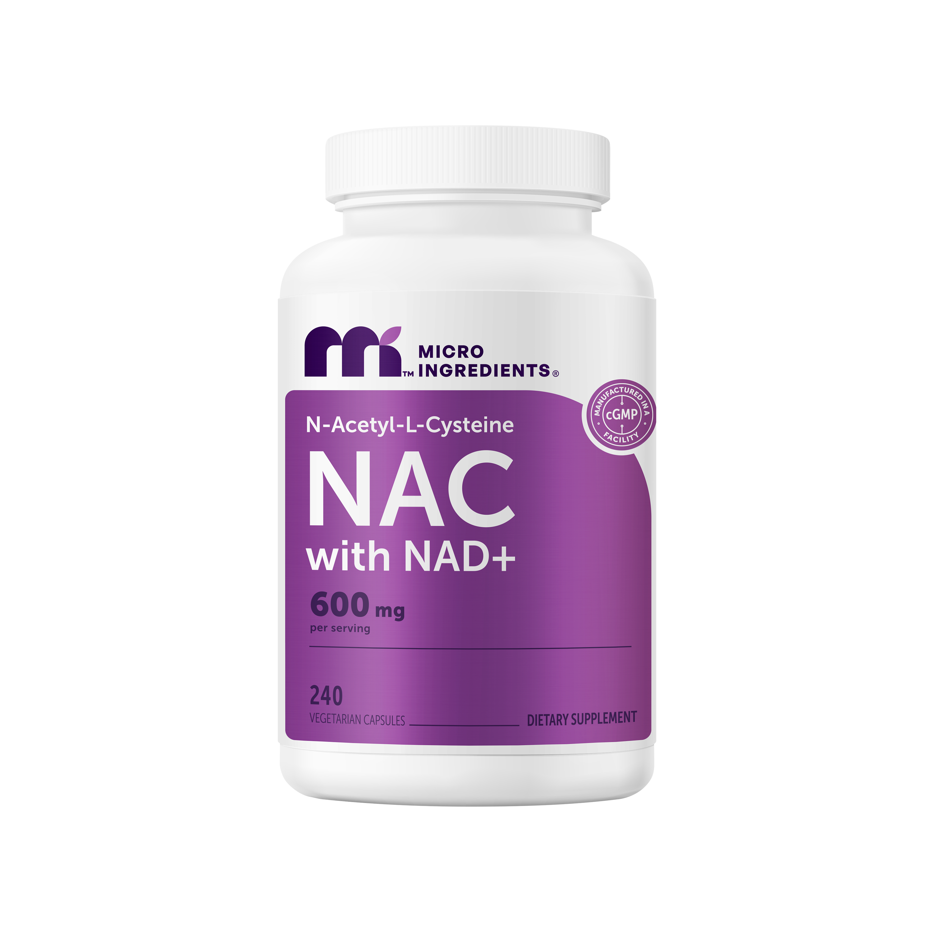 Micro Ingredients NAC with NAD+ 600mg, 240 Vegetarian Capsules