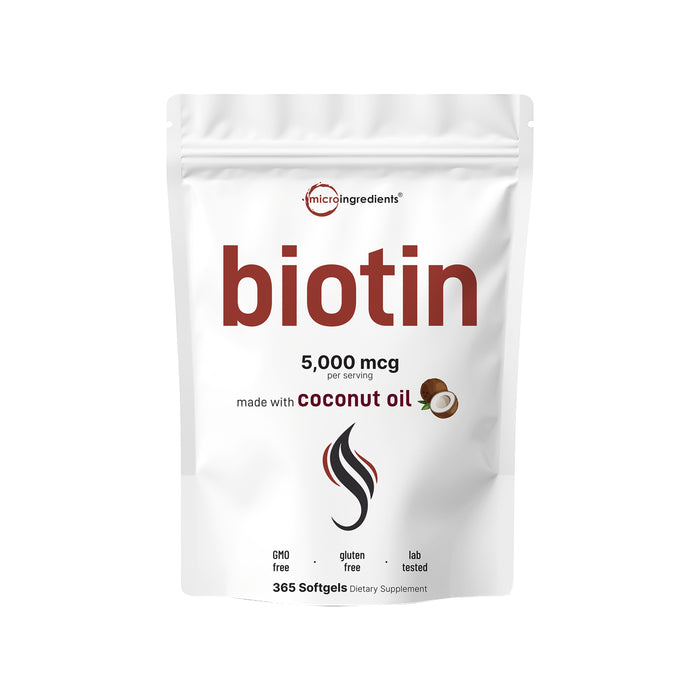Micro Ingredients Biotin 5,000mcg | 365 Virgin Coconut Oil Softgels