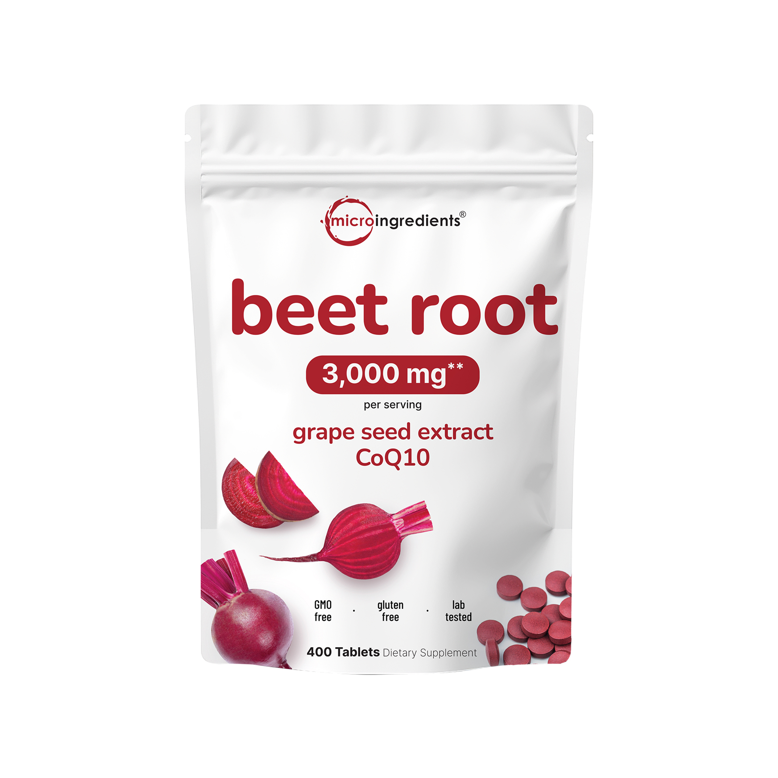 Micro Ingredients Beet Root 3,000mg with Grape Seed Extract & CoQ10, 400 Tablets