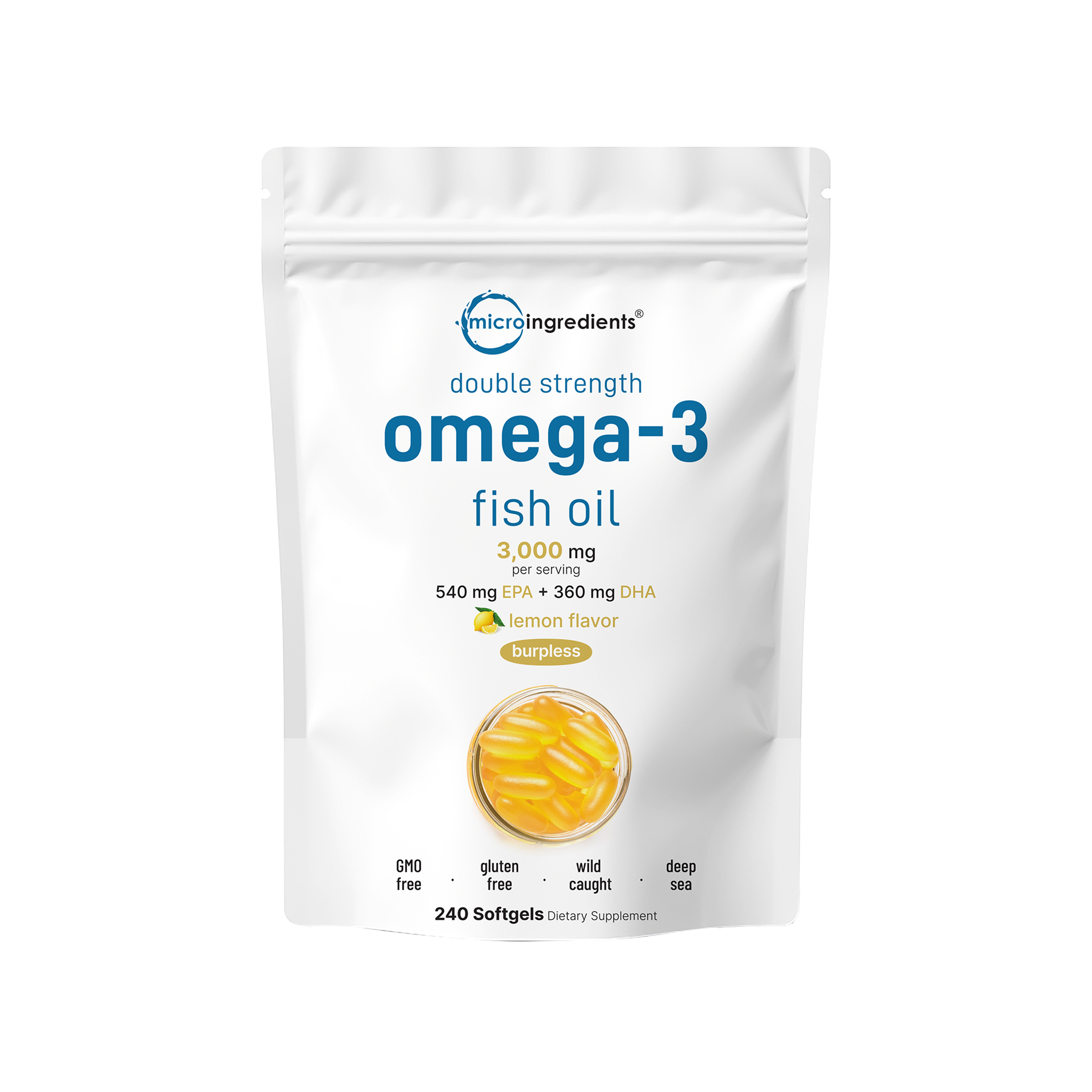 Micro Ingredients Omega 3 Fish Oil Supplements 3,000mg Per Serving, 240 Softgels