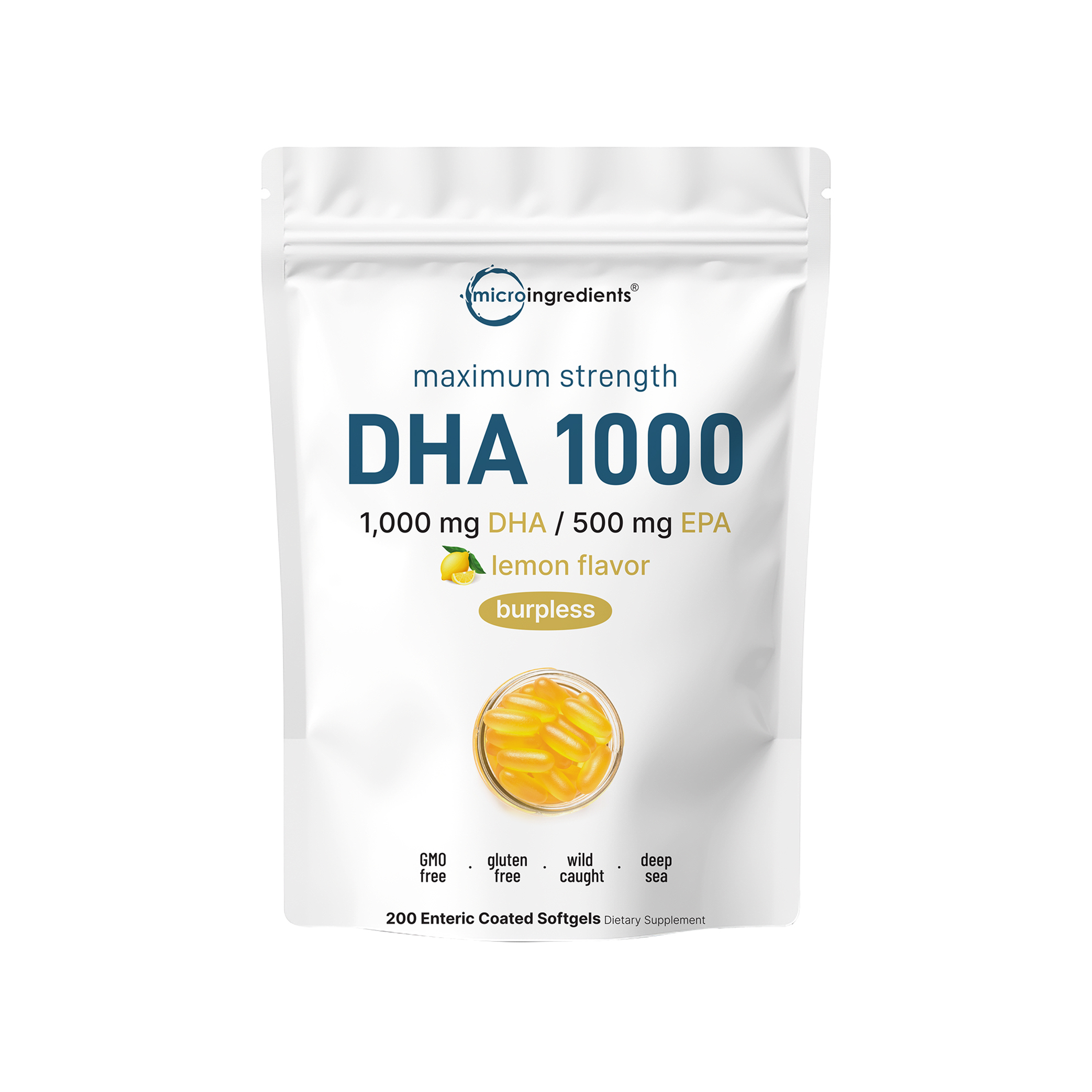 Micro Ingredients Omega 3 Fish Oil DHA Supplements 1000mg with EPA 500mg, 200 Softgels –   Lemon Flavored