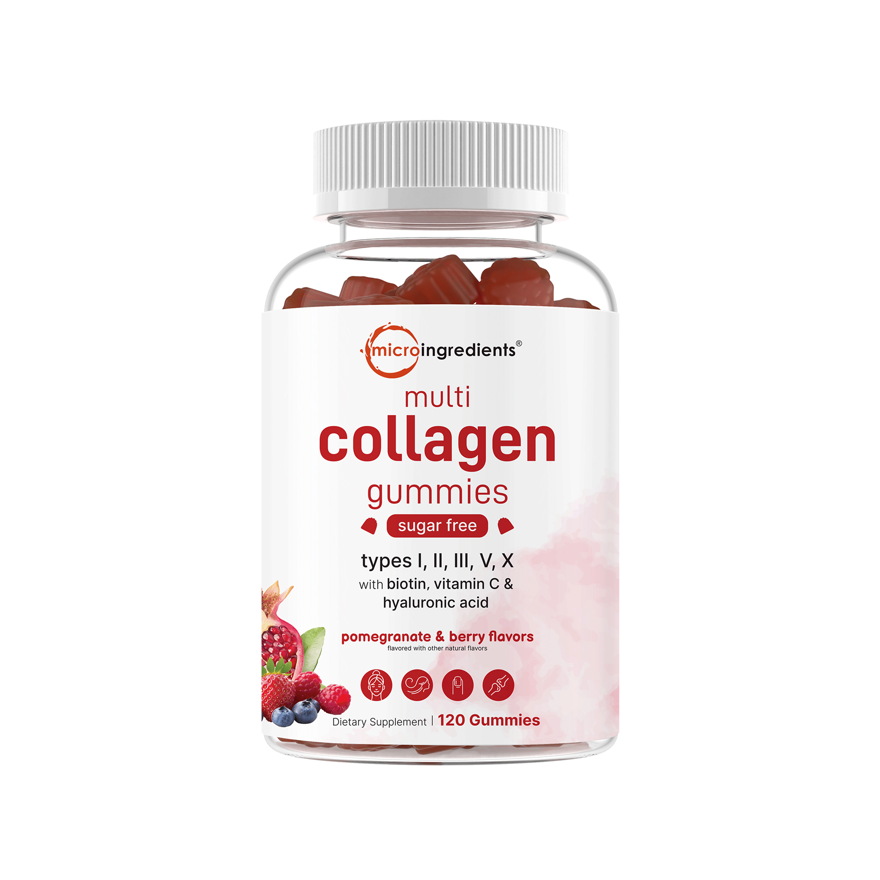 Micro Ingredients Multi Collagen Peptides Gummy, 120 Counts | Sugar Free, Natural Flavored - Hydrolyzed Collagen Peptides with Biotin, Hyaluronic Acid and Vitamin C