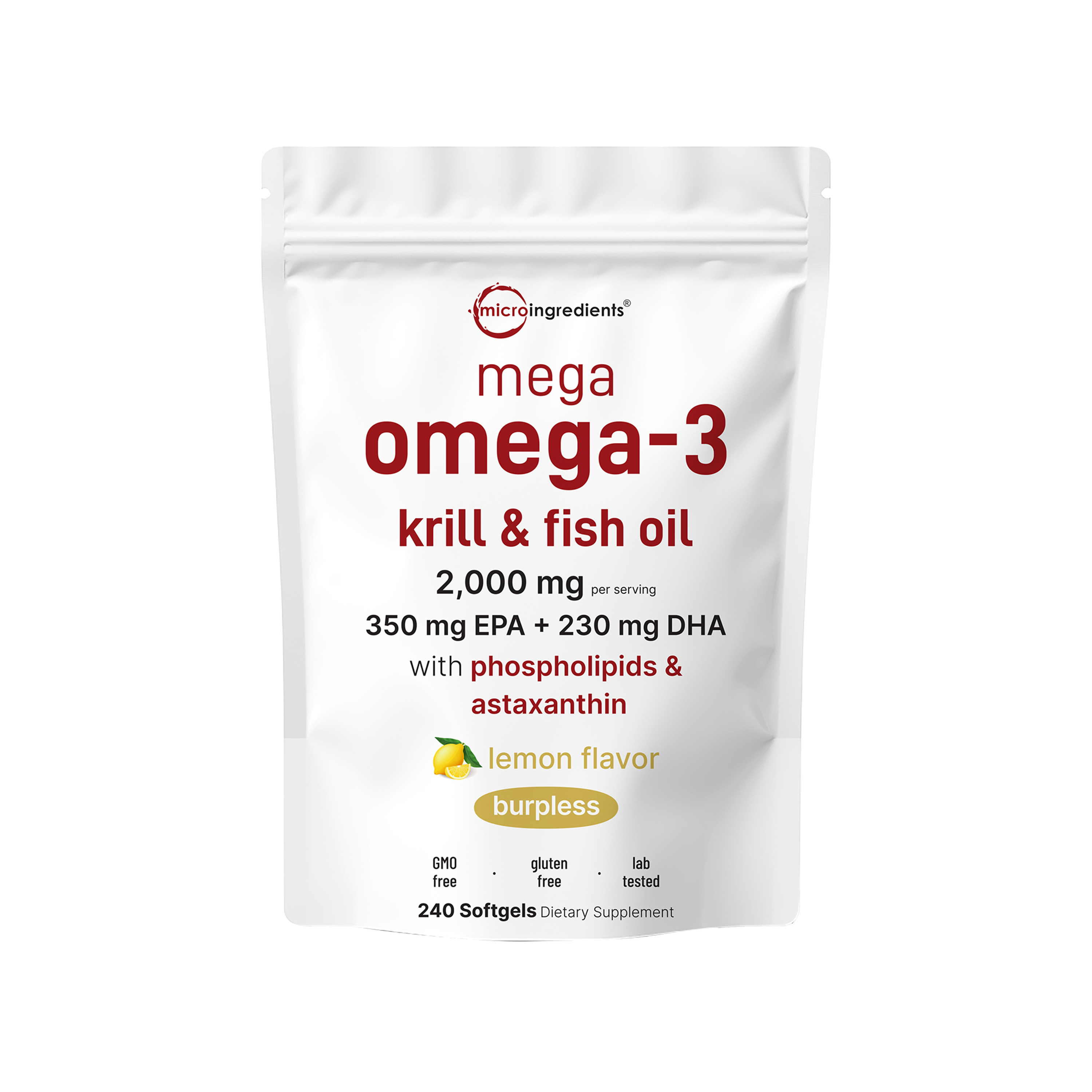 Micro Ingredients Mega Omega-3 Krill & Fish Oil 2,000mg Equivalent, 240 Softgels