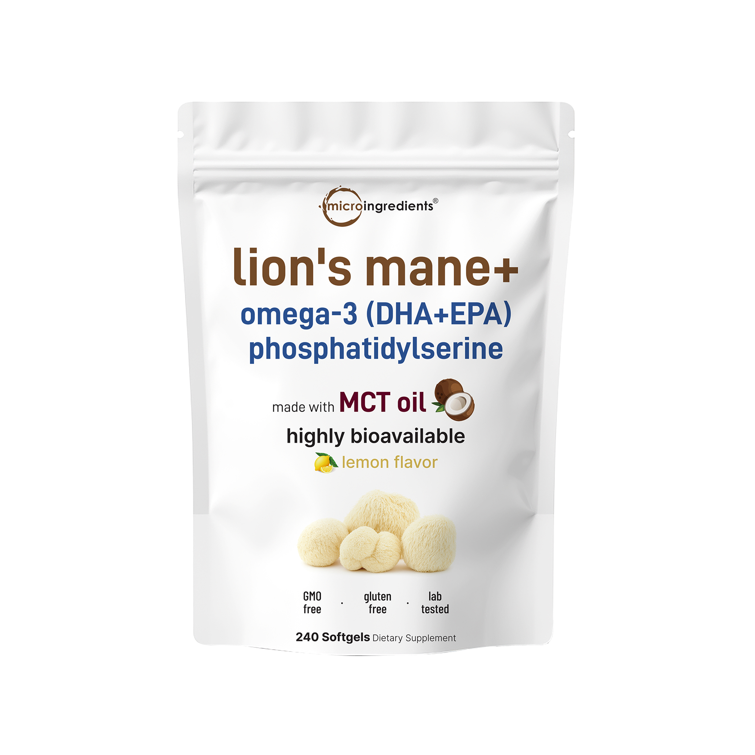 Micro Ingredients Lions Mane+ with Omega-3 & MCT Oil, 240 Softgels