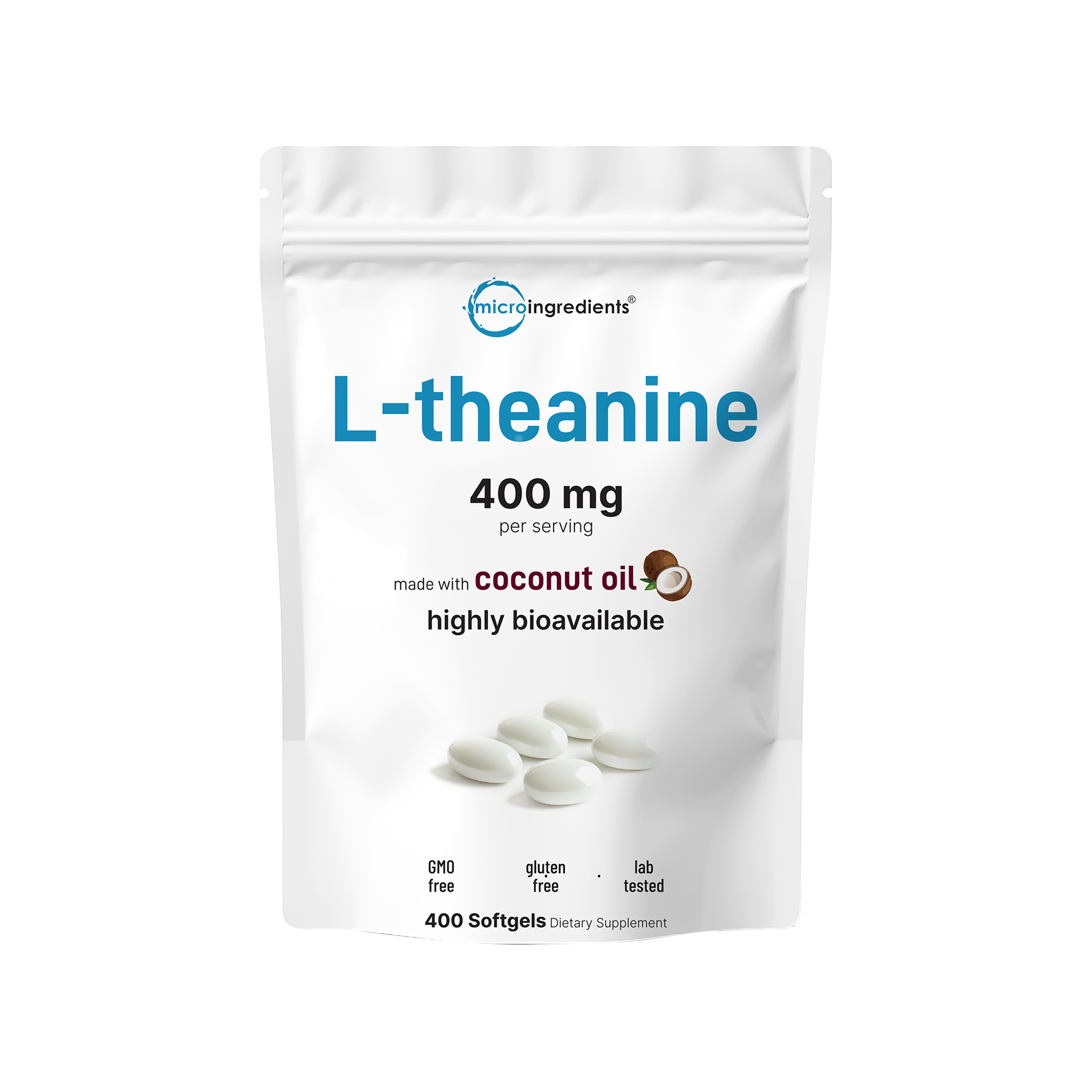 Micro Ingredients L-Theanine 400mg, 400 Softgels, Highly Bioavailable with Coconut Oil