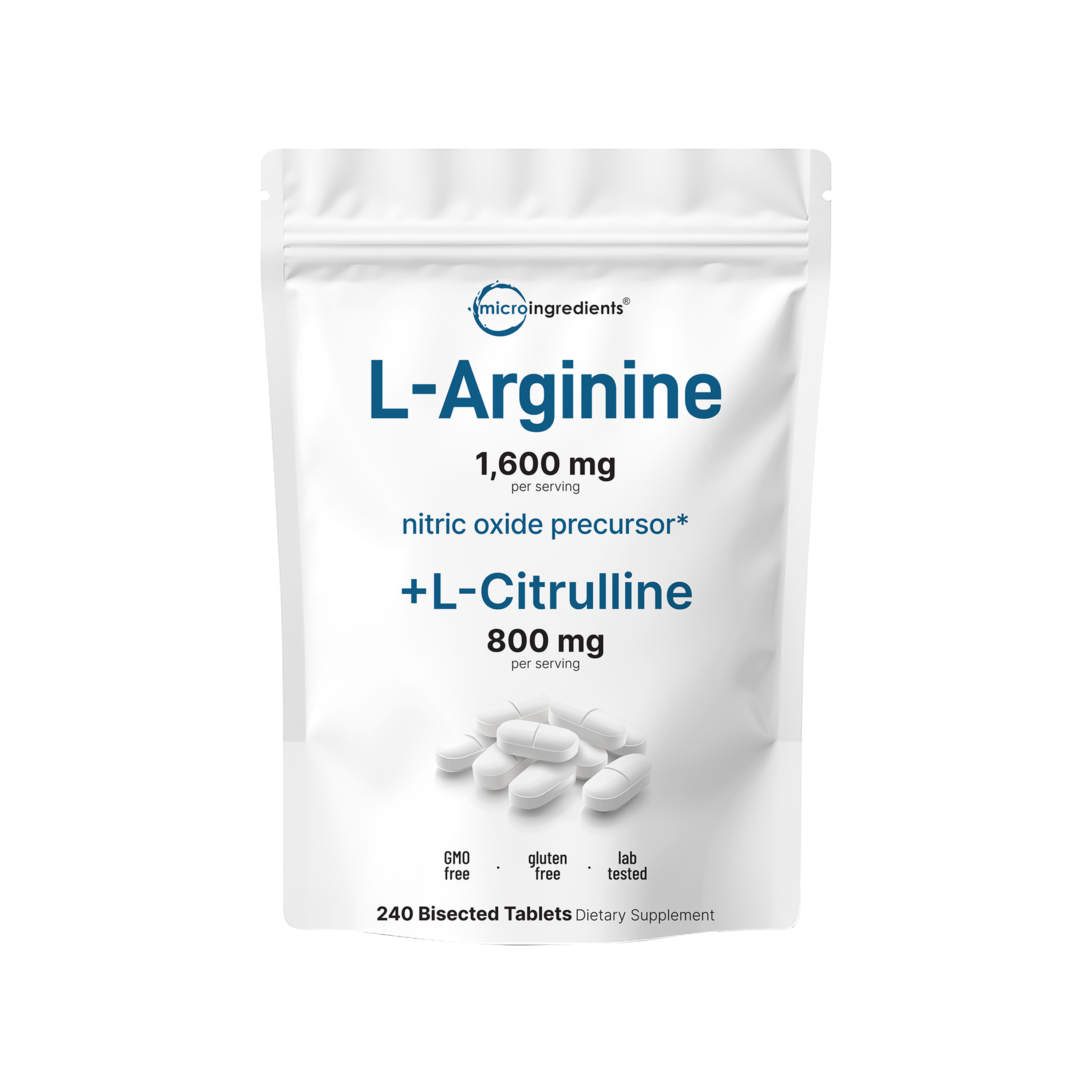 Micro Ingredients L-Arginine 1,600mg + L-Citrulline 800mg, 240 Bisected Tablets
