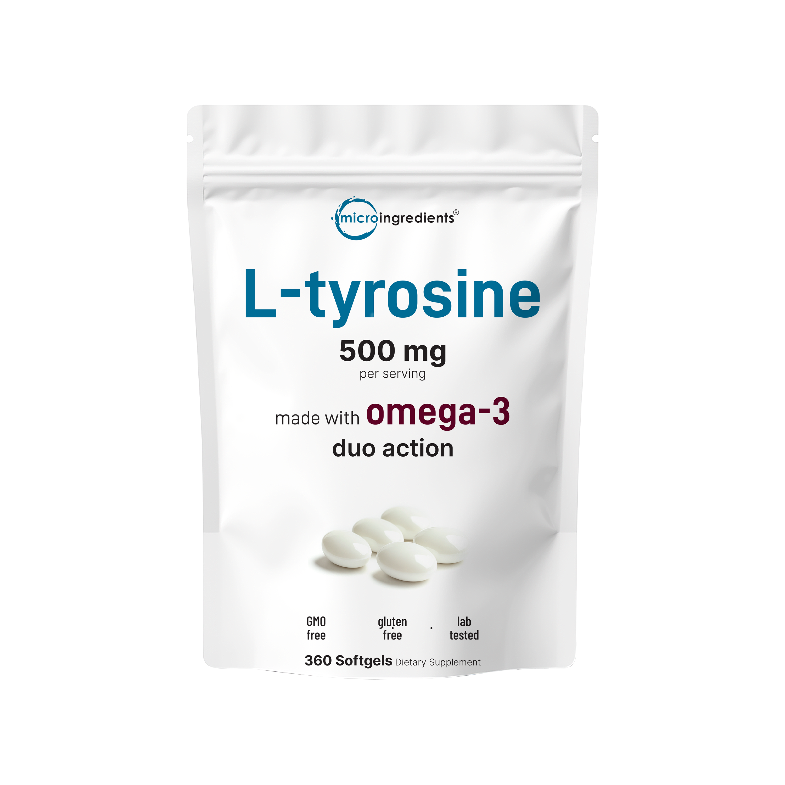 Micro Ingredients L Tyrosine Supplement 500mg with Omega-3, 360 Softgels