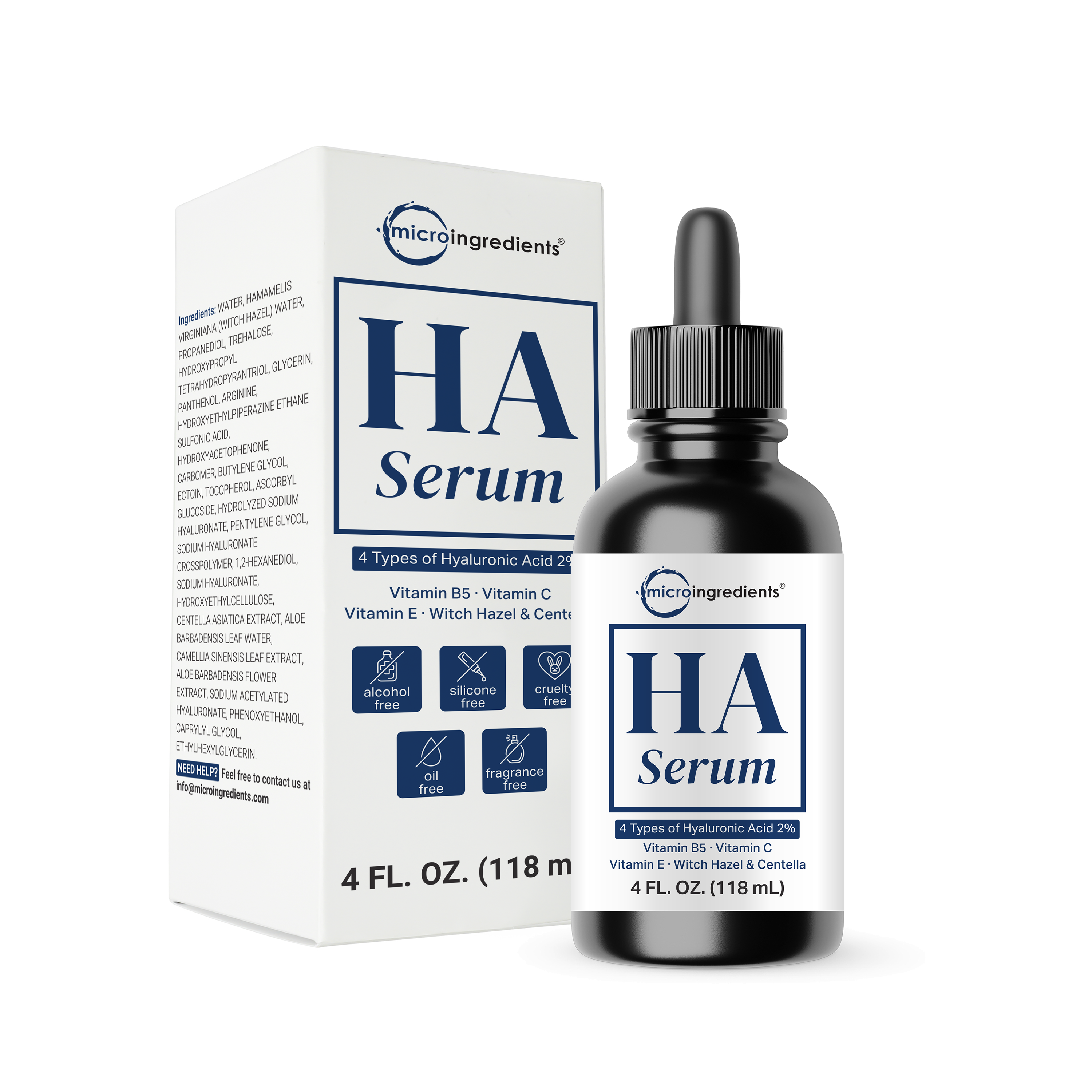 Micro Ingredients HA Serum with Vitamin B5, C, E, Witch Hazel, & Centella – 4 FL OZ