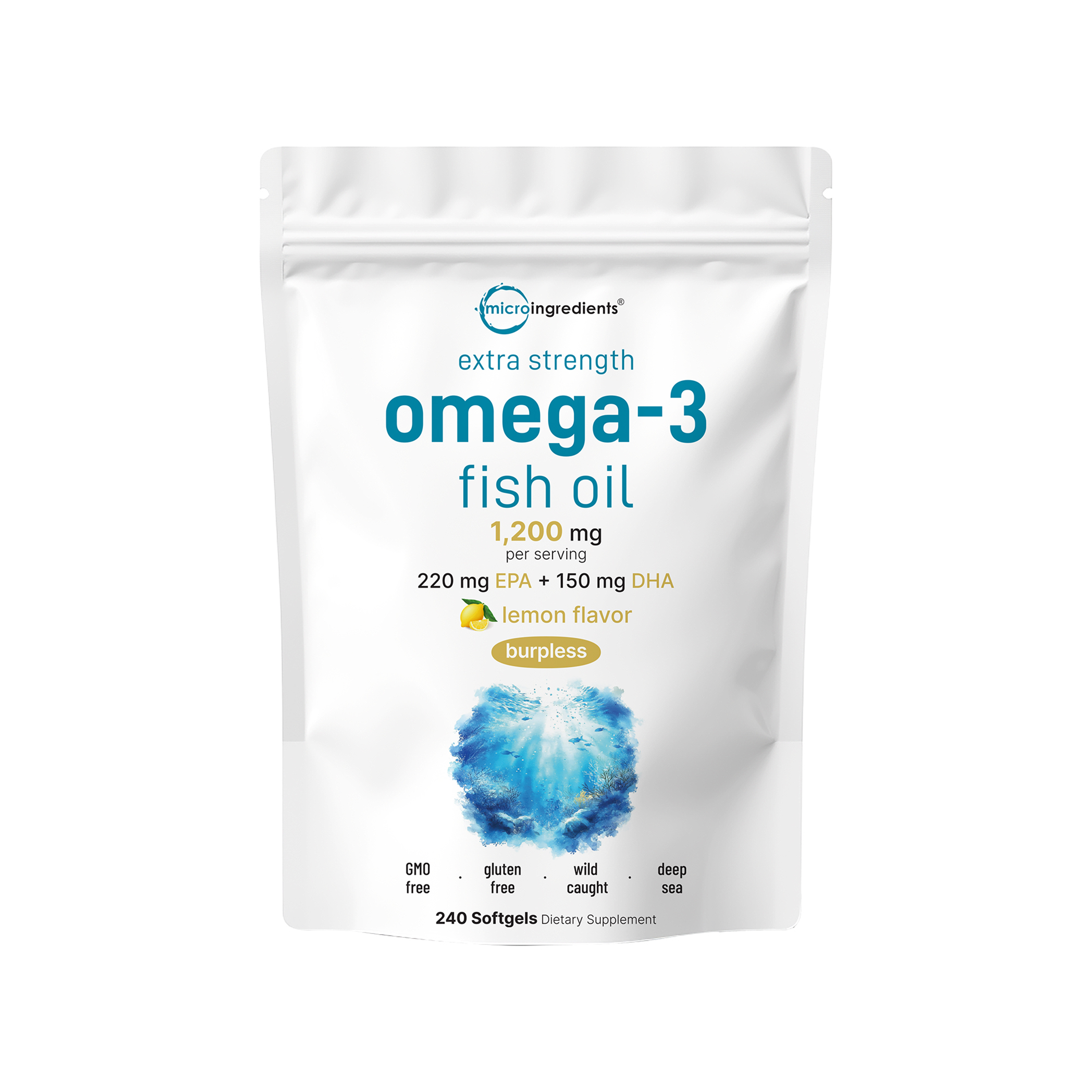 Micro Ingredients Extra Strength Omega 3 Fish Oil Supplements 1,200mg Per Serving, 240 Softgels