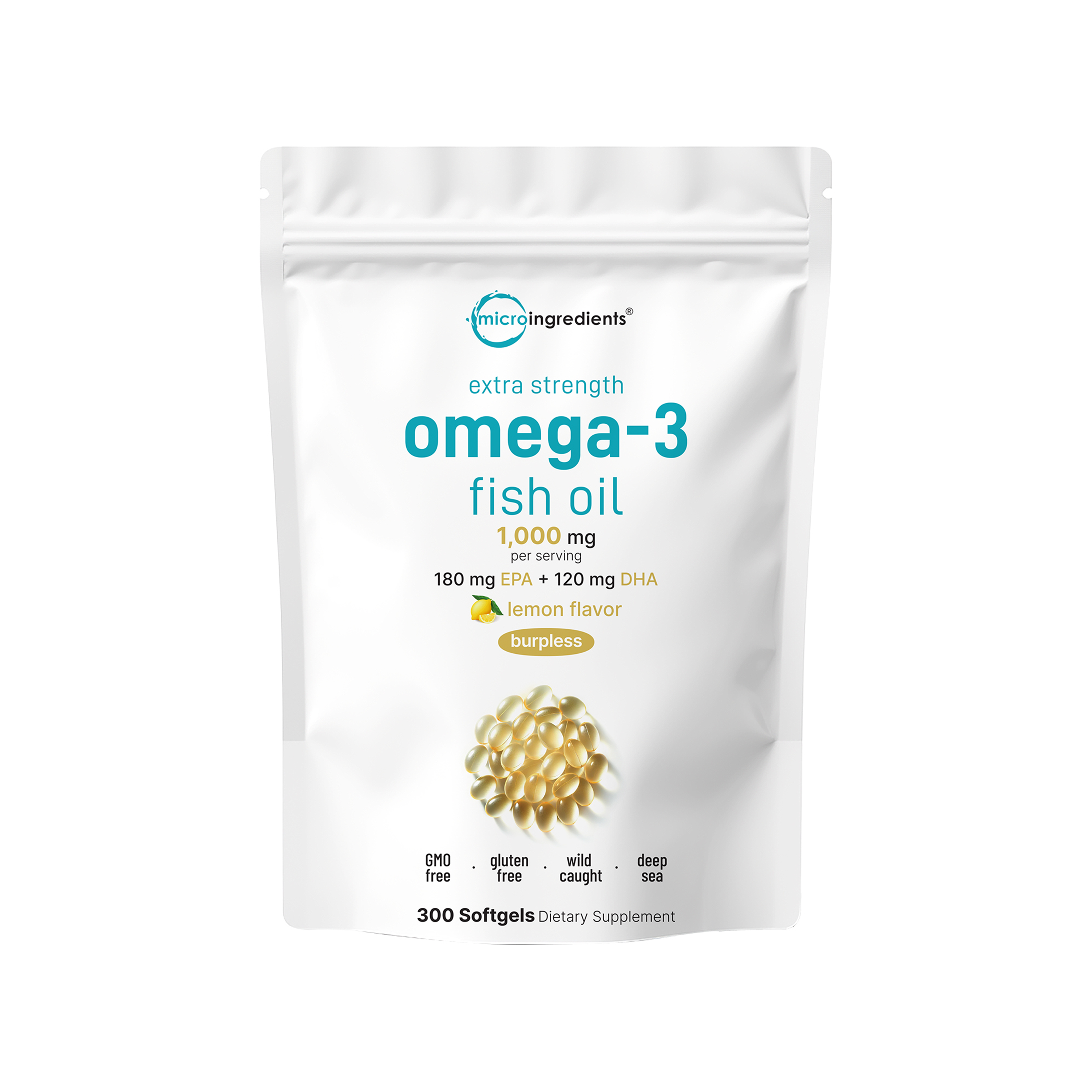 Micro Ingredients Extra Strength Omega 3 Fish Oil Supplements 1,000mg Per Serving, 300 Softgels
