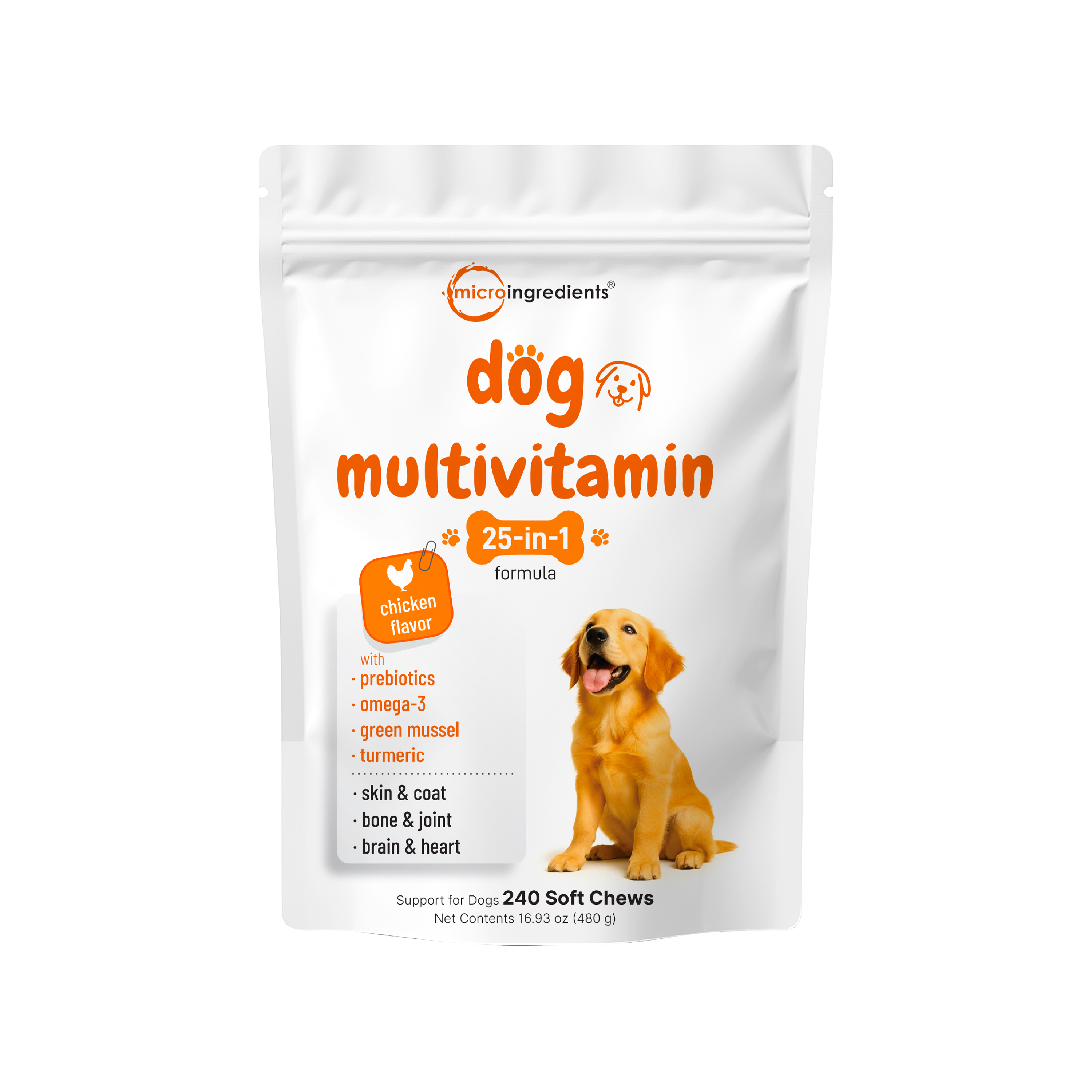 Micro Ingredients Dog Multivitamin 25-in-1 Chicken Flavor, 240 Soft Chews