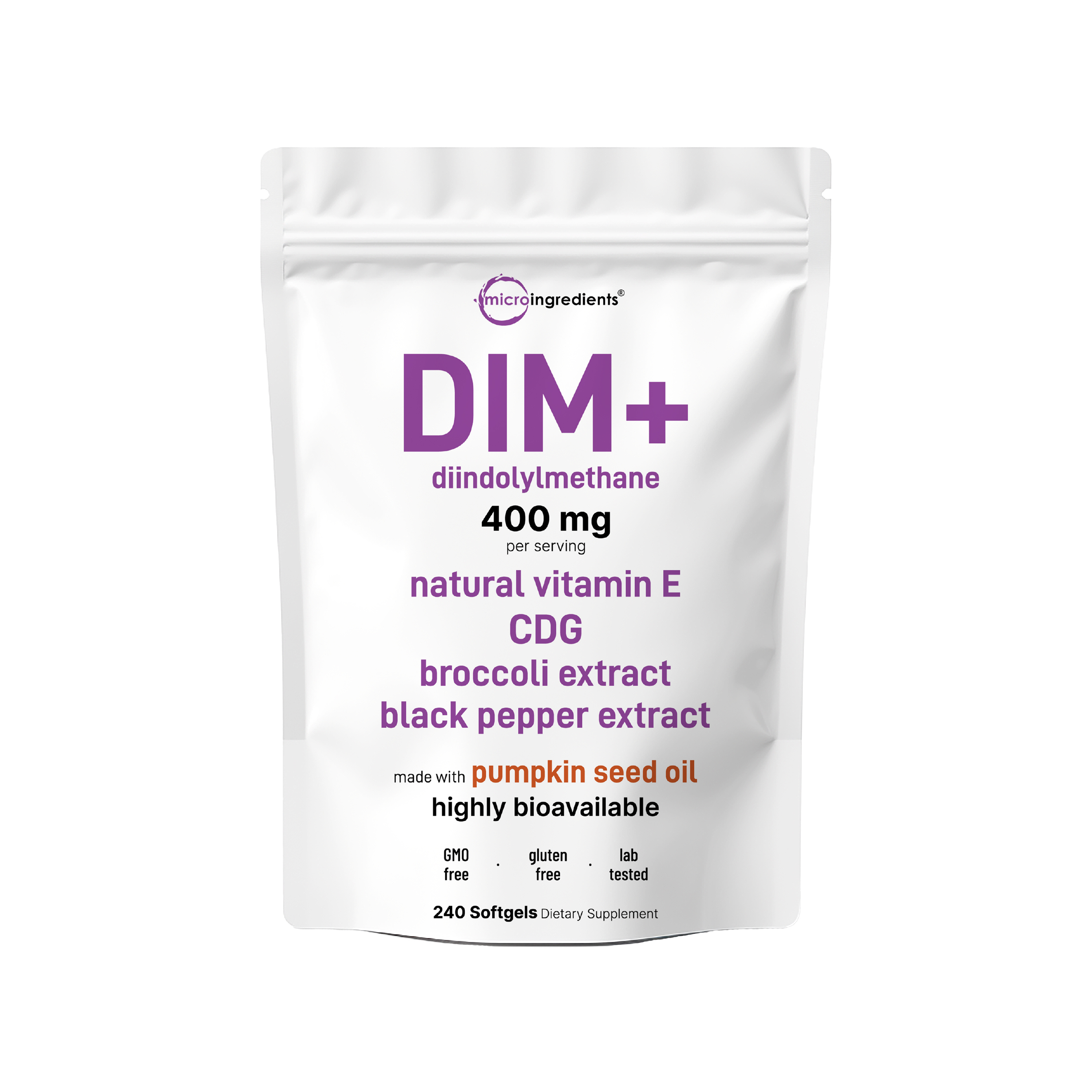 Micro Ingredients DIM+ 400mg with Pumpkin Seed Oil, 240 Softgels