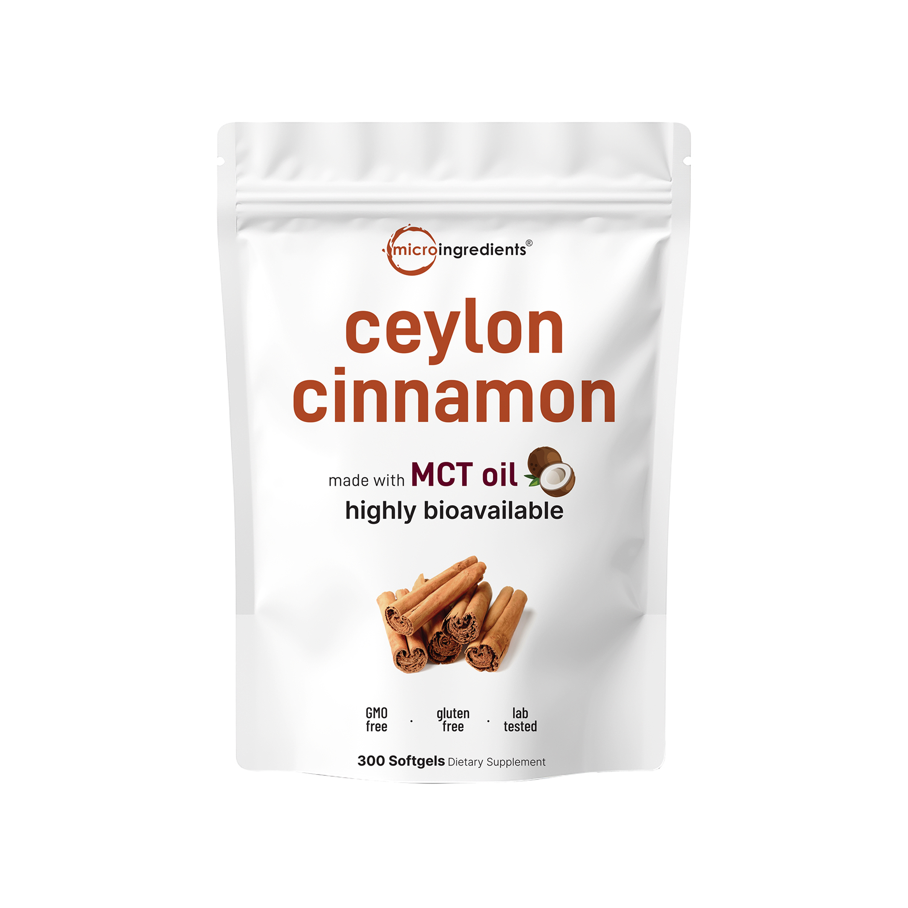Micro Ingredients Ceylon Cinnamon 7,200mg Equivalent, 300 Softgels with MCT Oil