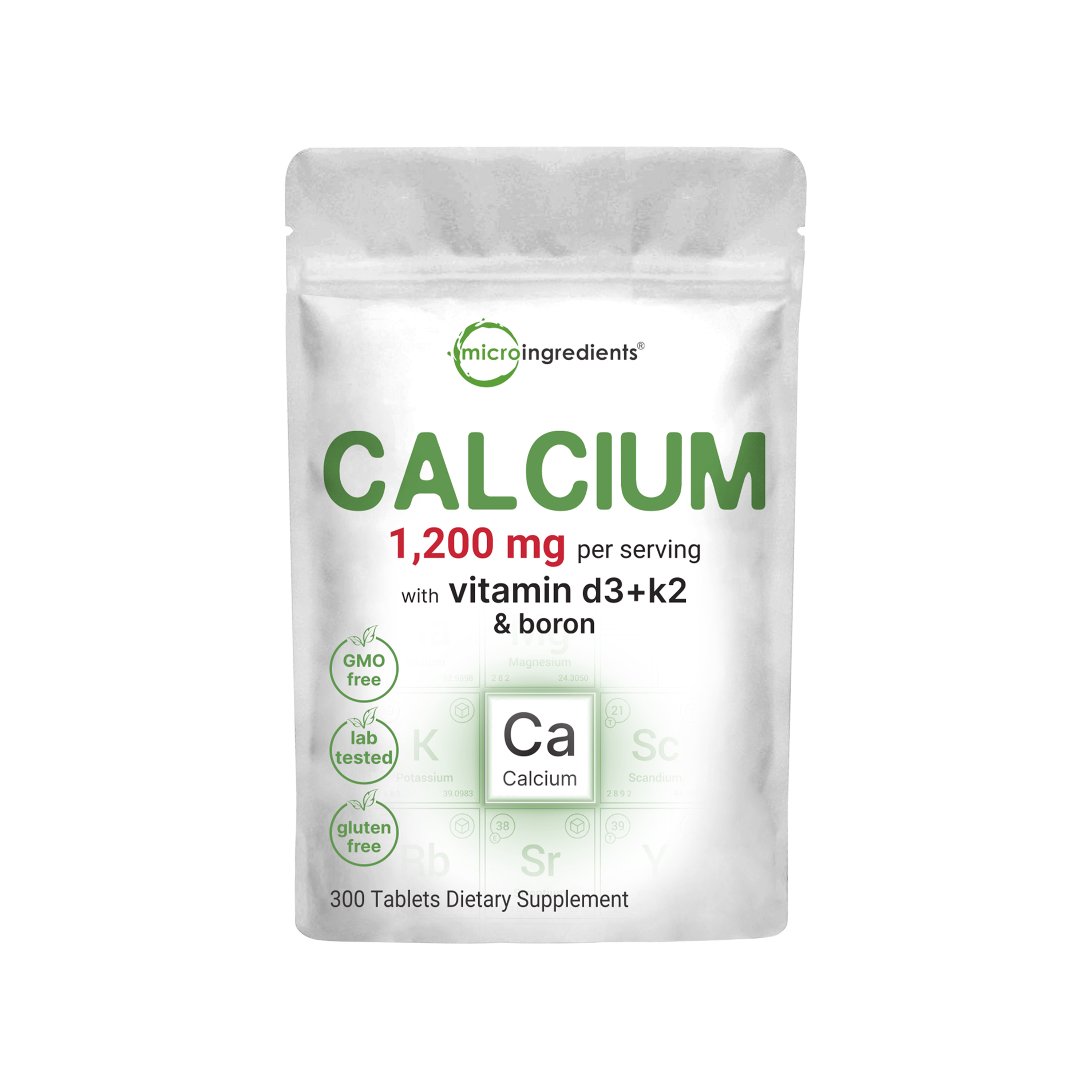 Micro Ingredients Calcium 1,200 mg with Vitamin D3 Plus K2 (MK-7) & Boron, 300 Tablets