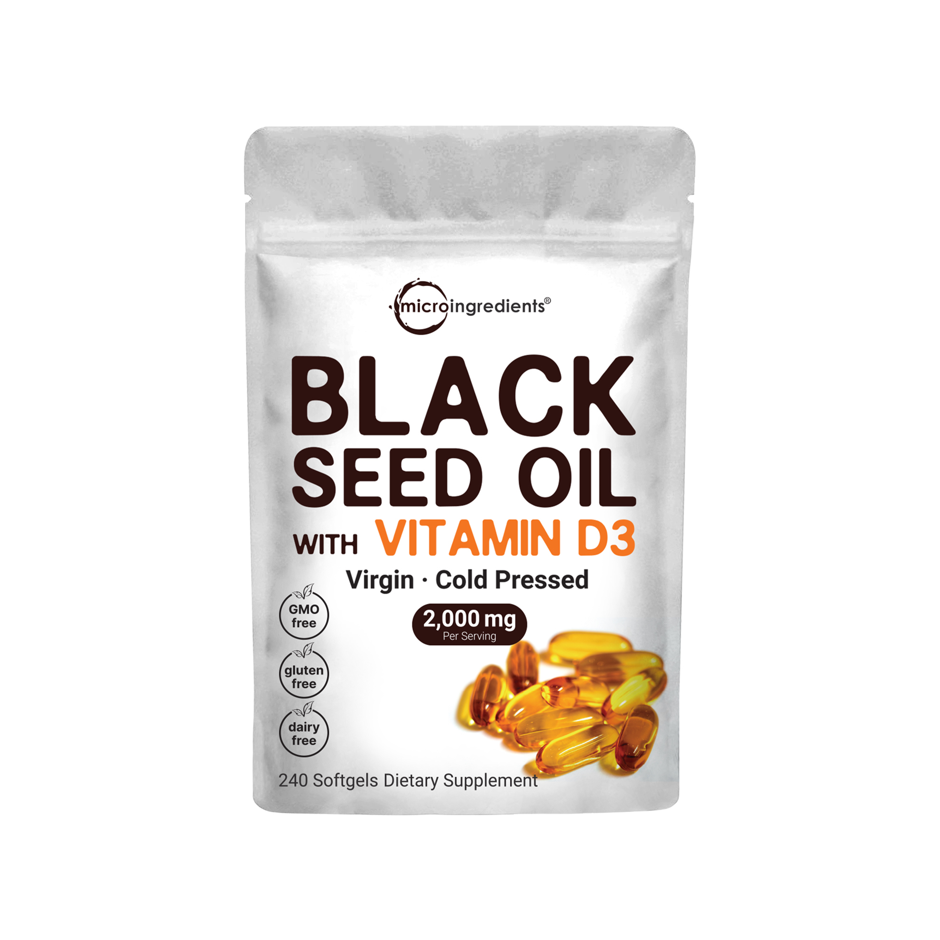 Micro Ingredients Black Seed Oil with Vitamin D3, 240 softgels