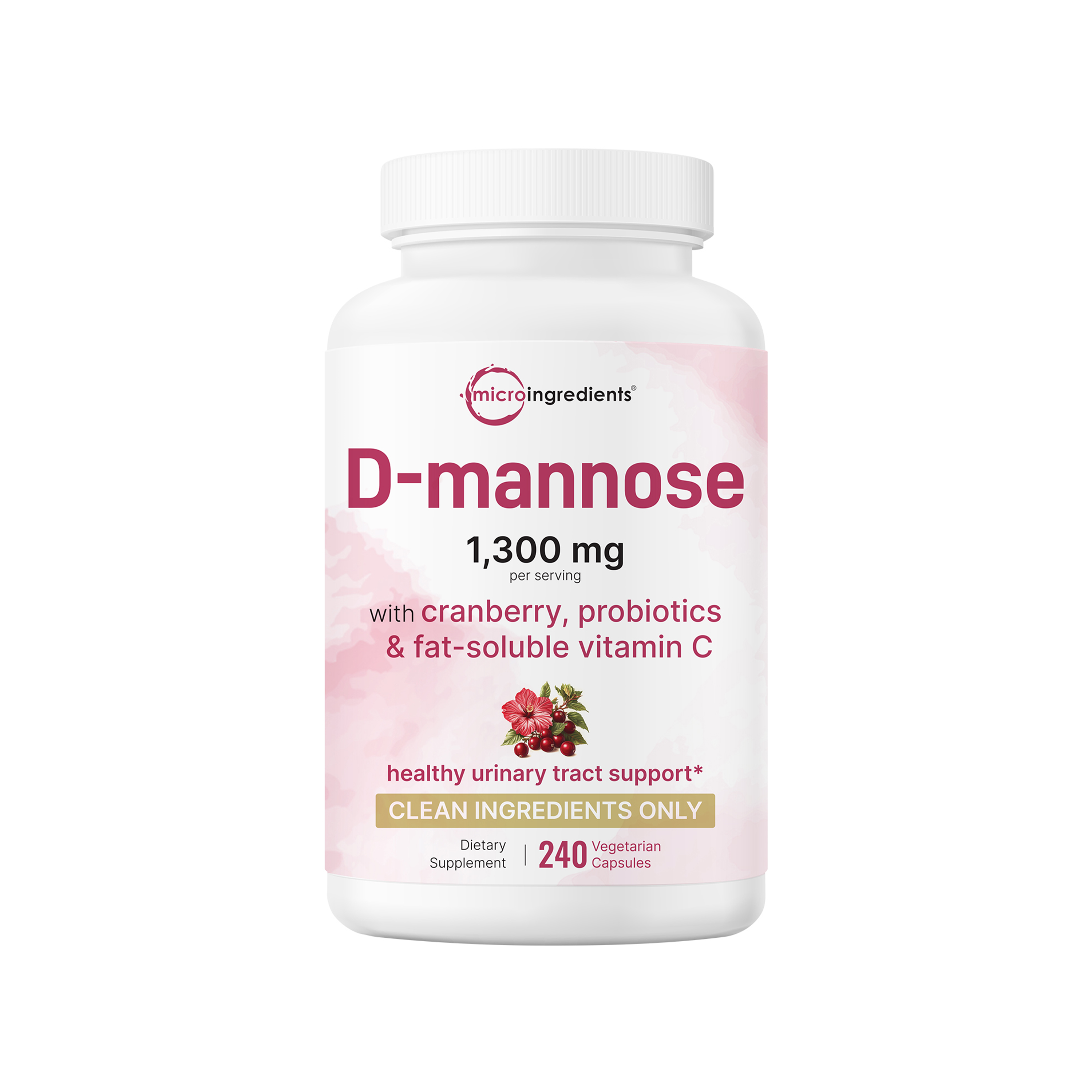 Micro Ingredients Pure D Mannose 1,300mg with Cranberry, 240 Veggie Capsules