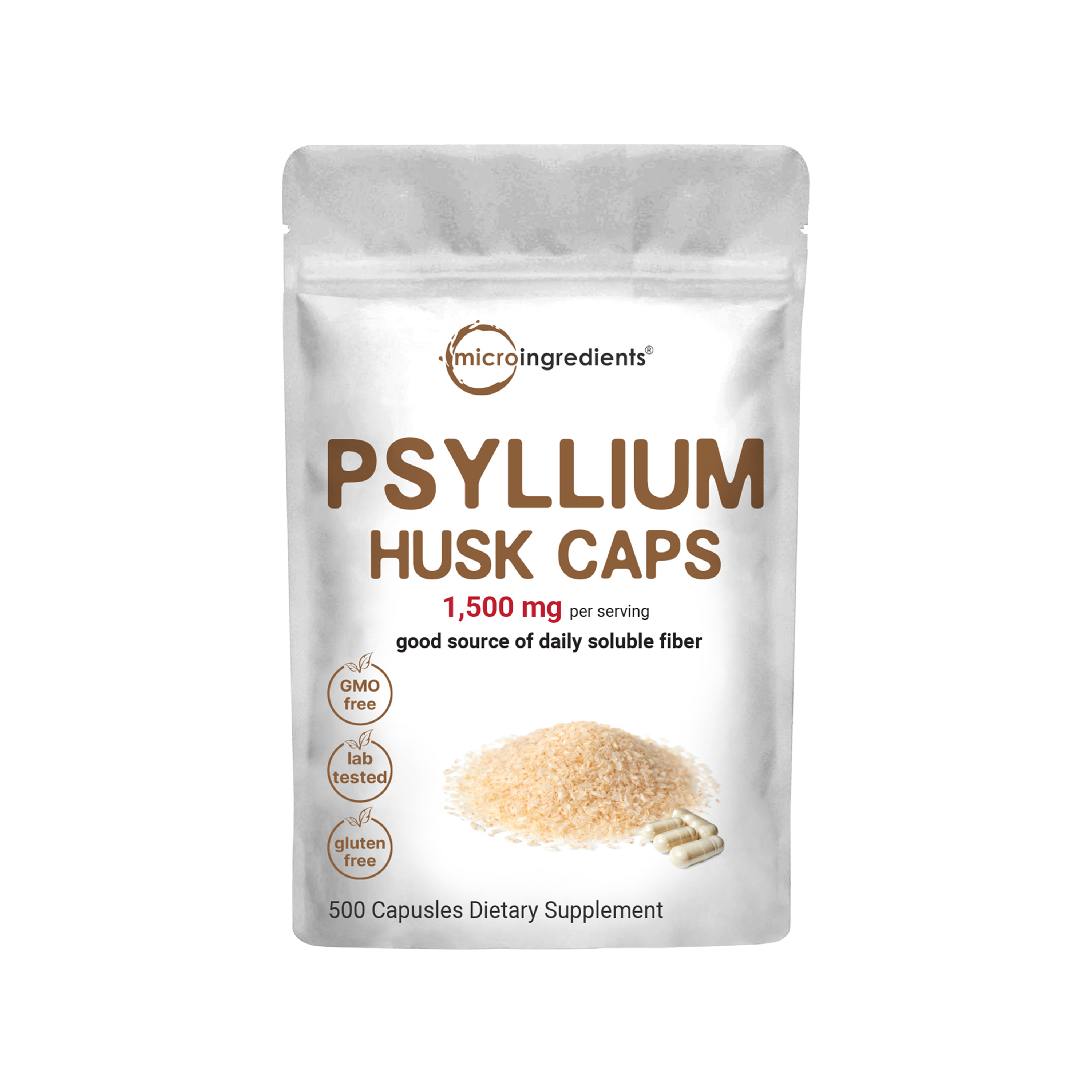 Micro Ingredients Psyllium Husk Caps 1,500mg, 500 Capsules | Daily Soluble Fiber Supplement