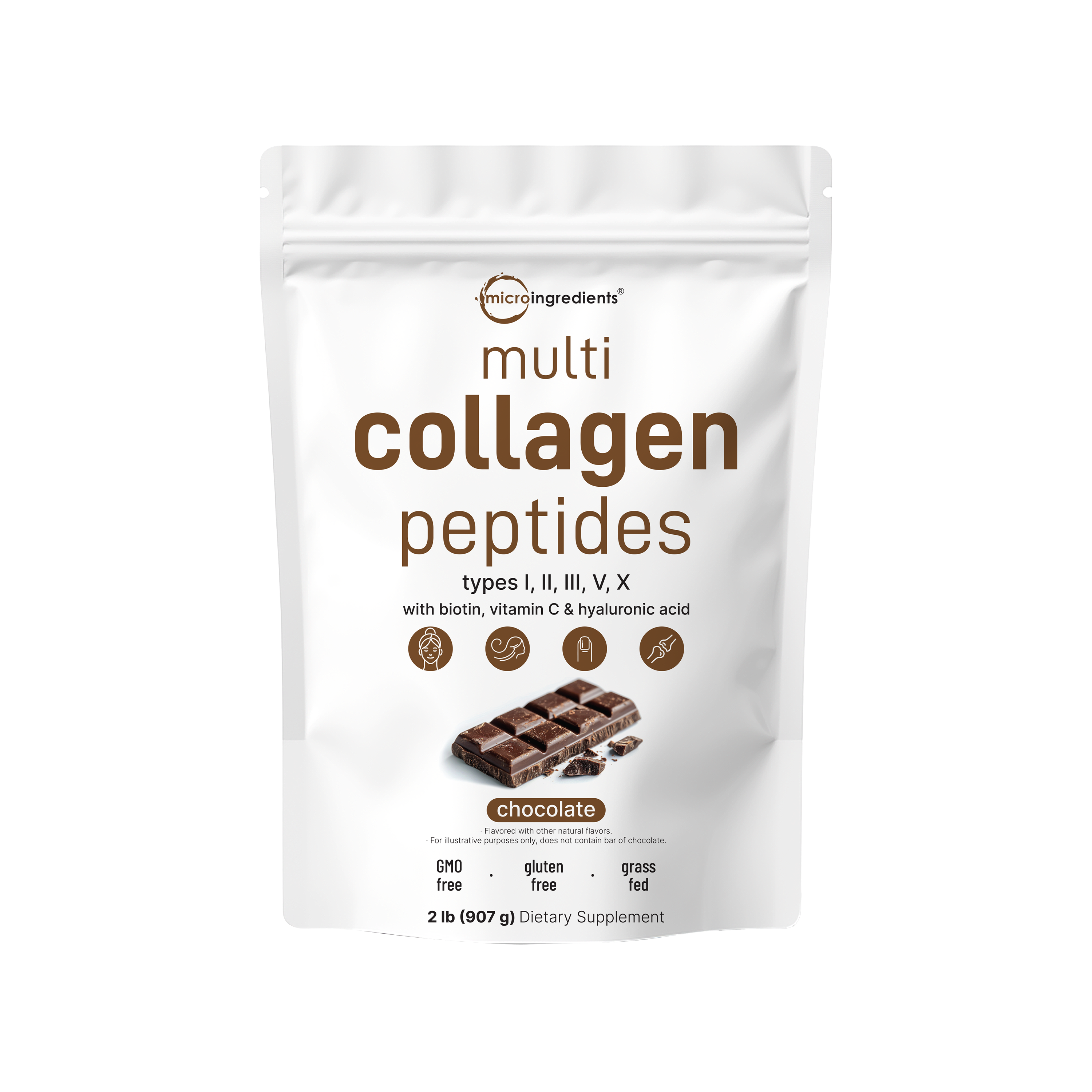 Micro Ingredients Multi Collagen Peptides Powder - Hydrolyzed Protein Peptides (Type I,II,III,V,X) with Hyaluronic Acid, Biotin & Vitamin C Unflavored