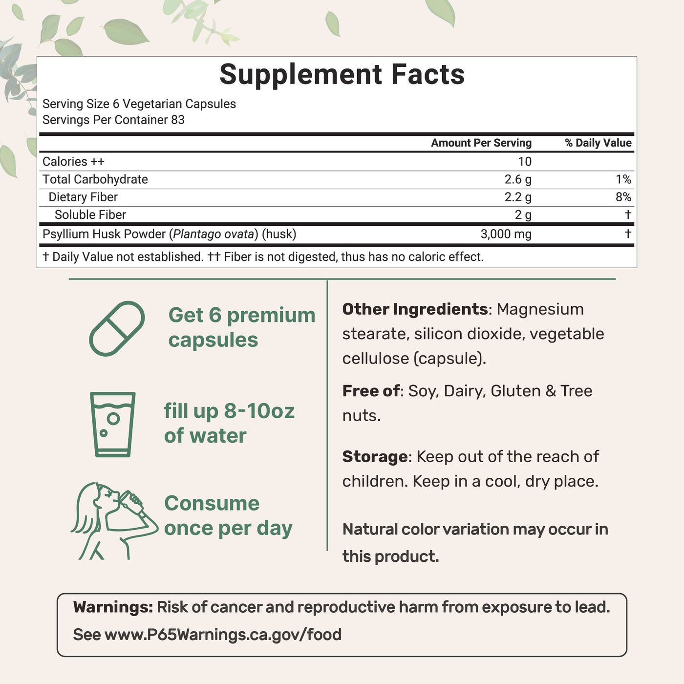 Micro Ingredients Psyllium Husk Veg Caps 3,000mg, 500 Capsules