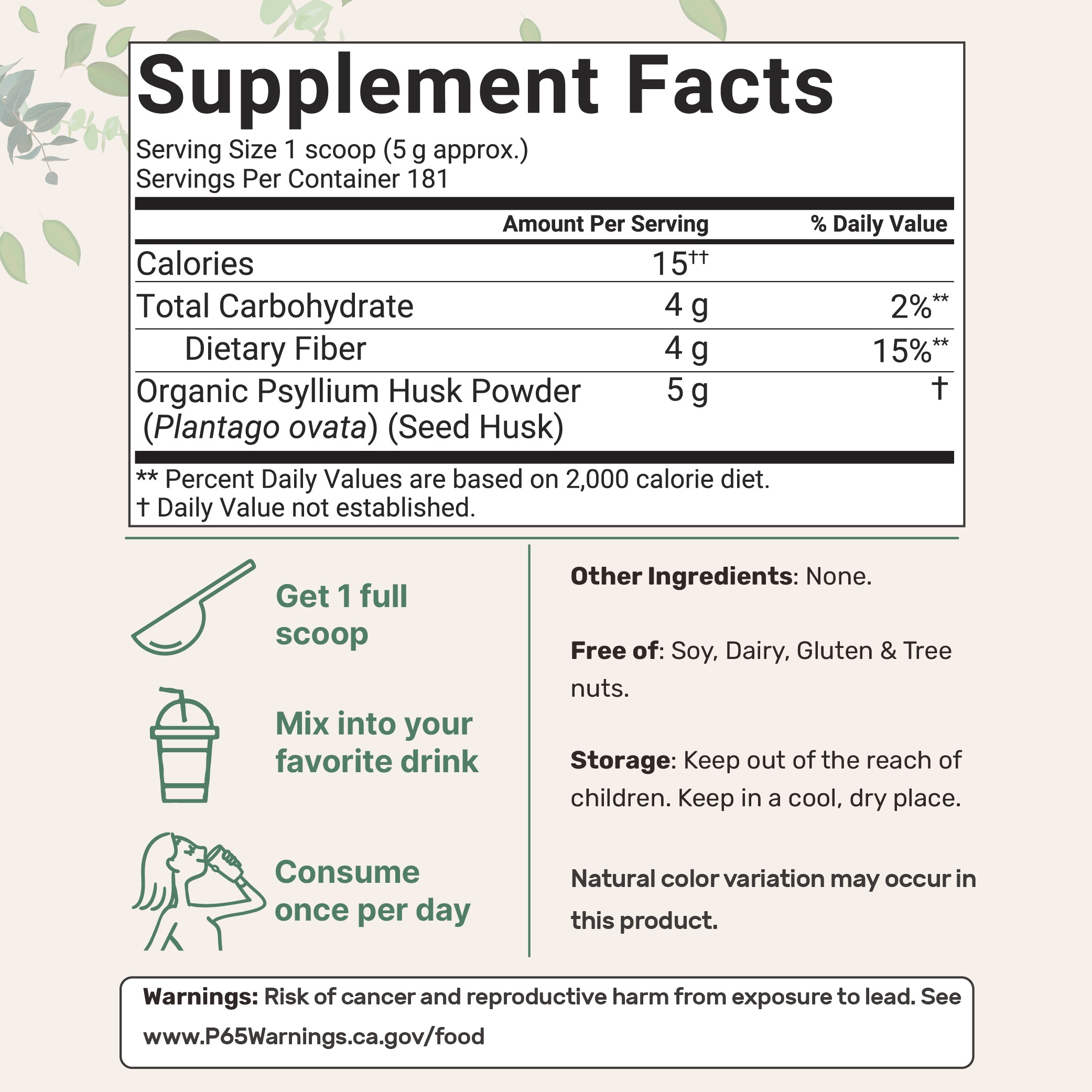 Organic Psyllium Husk Powder, 2 Pounds (32oz) - Unflavored