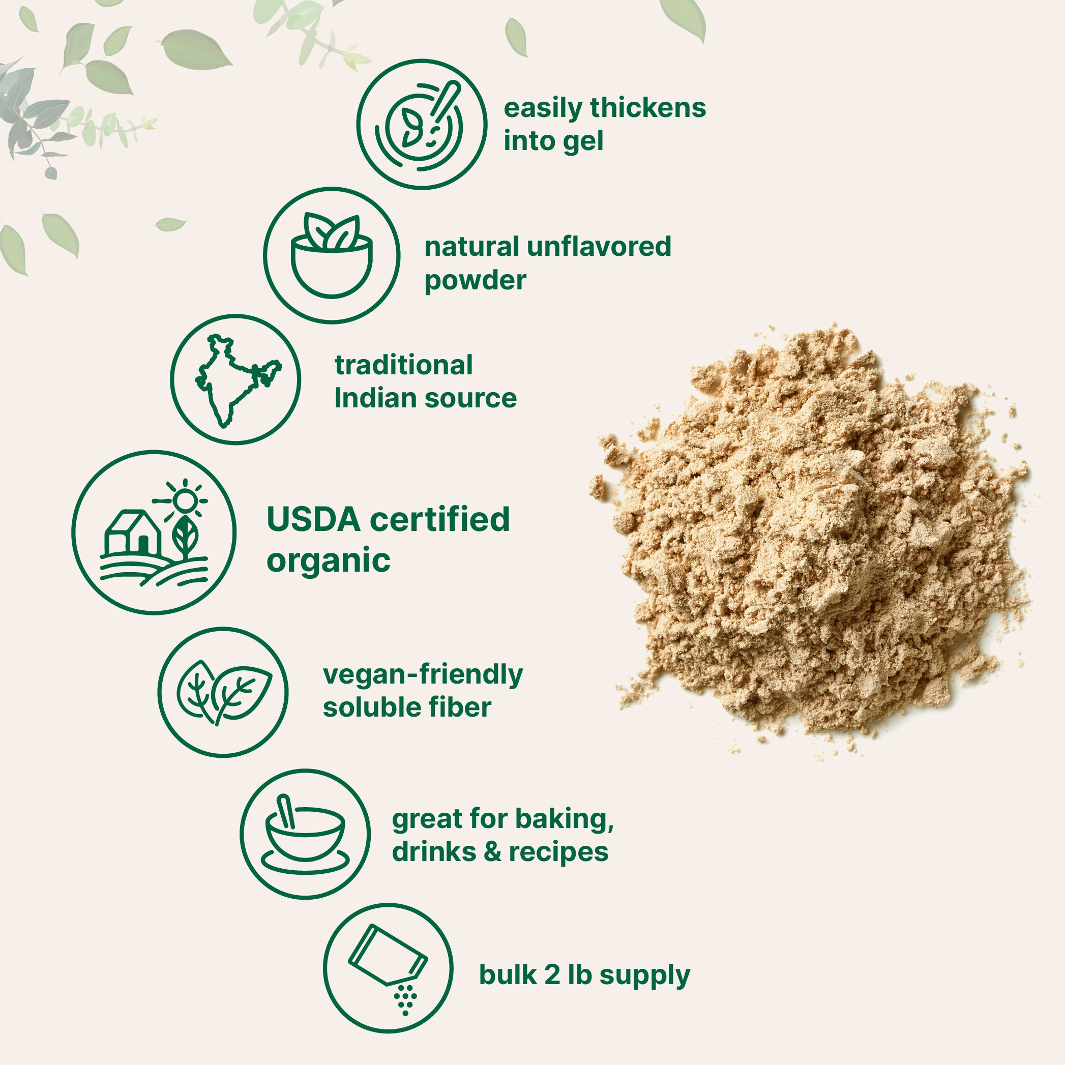 Organic Psyllium Husk Powder, 2 Pounds (32oz) - Unflavored