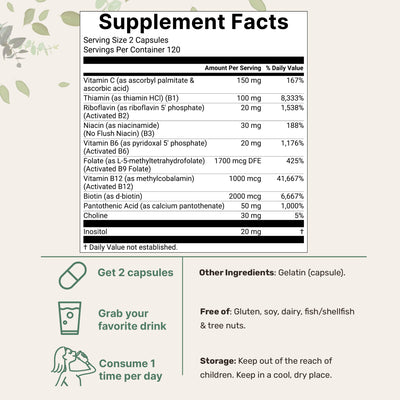 Micro Ingredients 2 Pack Pure Methylated B Complex, 480 Capsules
