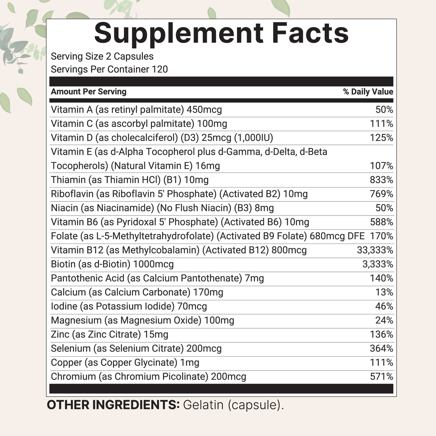 Micro Ingredients 2 Pack Pure Methylated Multivitamin, 480 Capsules