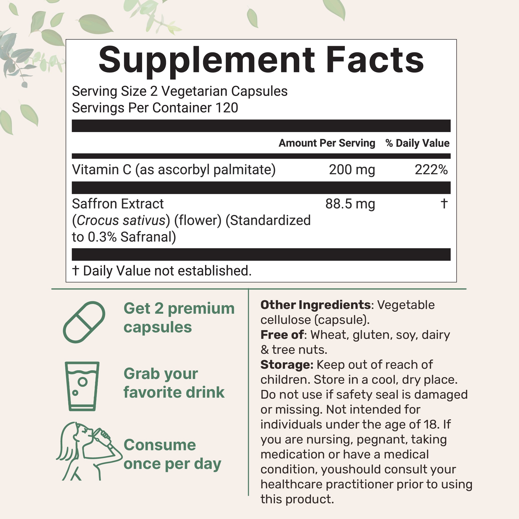 Micro Ingredients Pure Saffron Extract 88.5mg, 240 Veggie Capsules with High Absorption Fat-Soluble Vitamin C