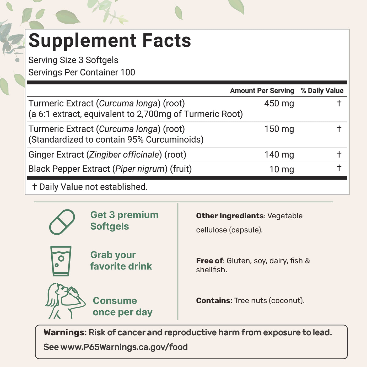 Micro Ingredients Turmeric Curcumin Supplement, 300 Coconut MCT Oil Softgels