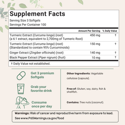 Micro Ingredients Turmeric Curcumin Supplement, 300 Coconut MCT Oil Softgels