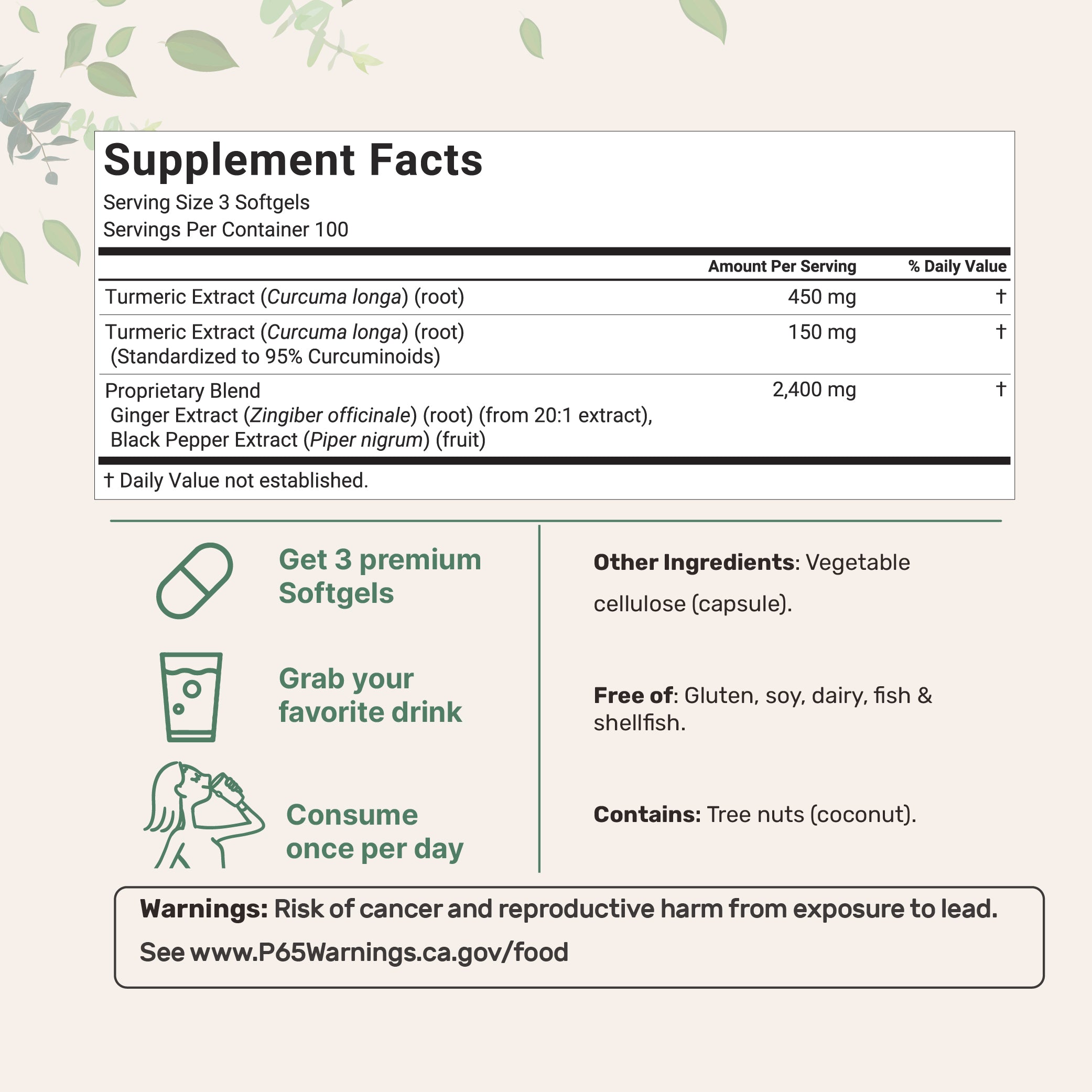 Micro Ingredients Turmeric Curcumin Supplement, 300 Coconut MCT Oil Softgels