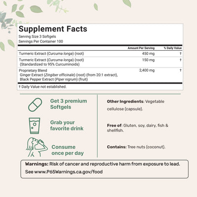 Micro Ingredients Turmeric Curcumin Supplement, 300 Coconut MCT Oil Softgels