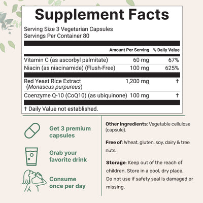 Micro Ingredients Red Yeast Rice 1,200mg with CoQ10 100mg, 240 Veggie Capsules