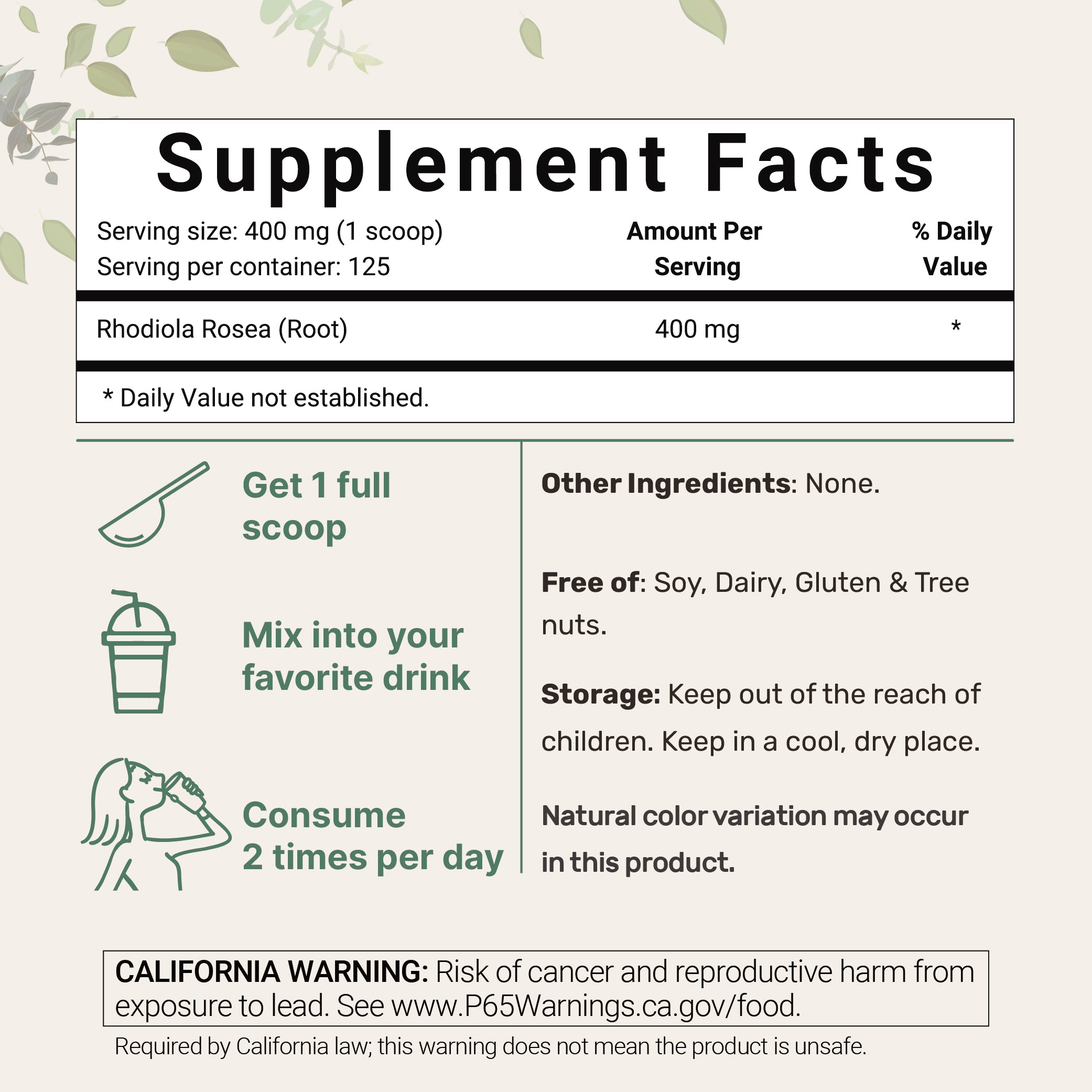 Micro Ingredients Rhodiola Rosea Powder, 50g