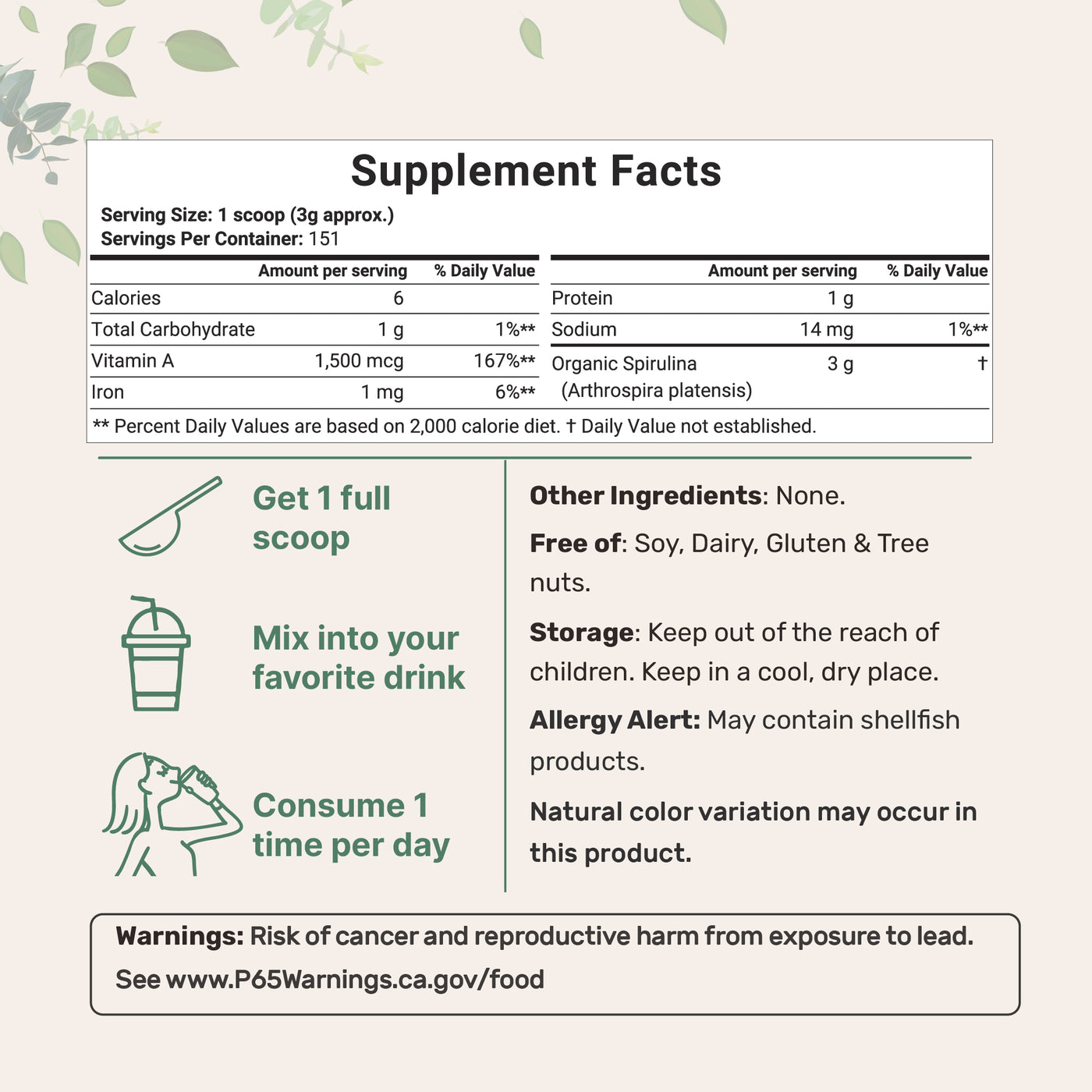 Micro Ingredients Organic Spirulina Powder