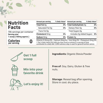 Micro Ingredients Pure Organic Stevia Powder, 4 Ounces