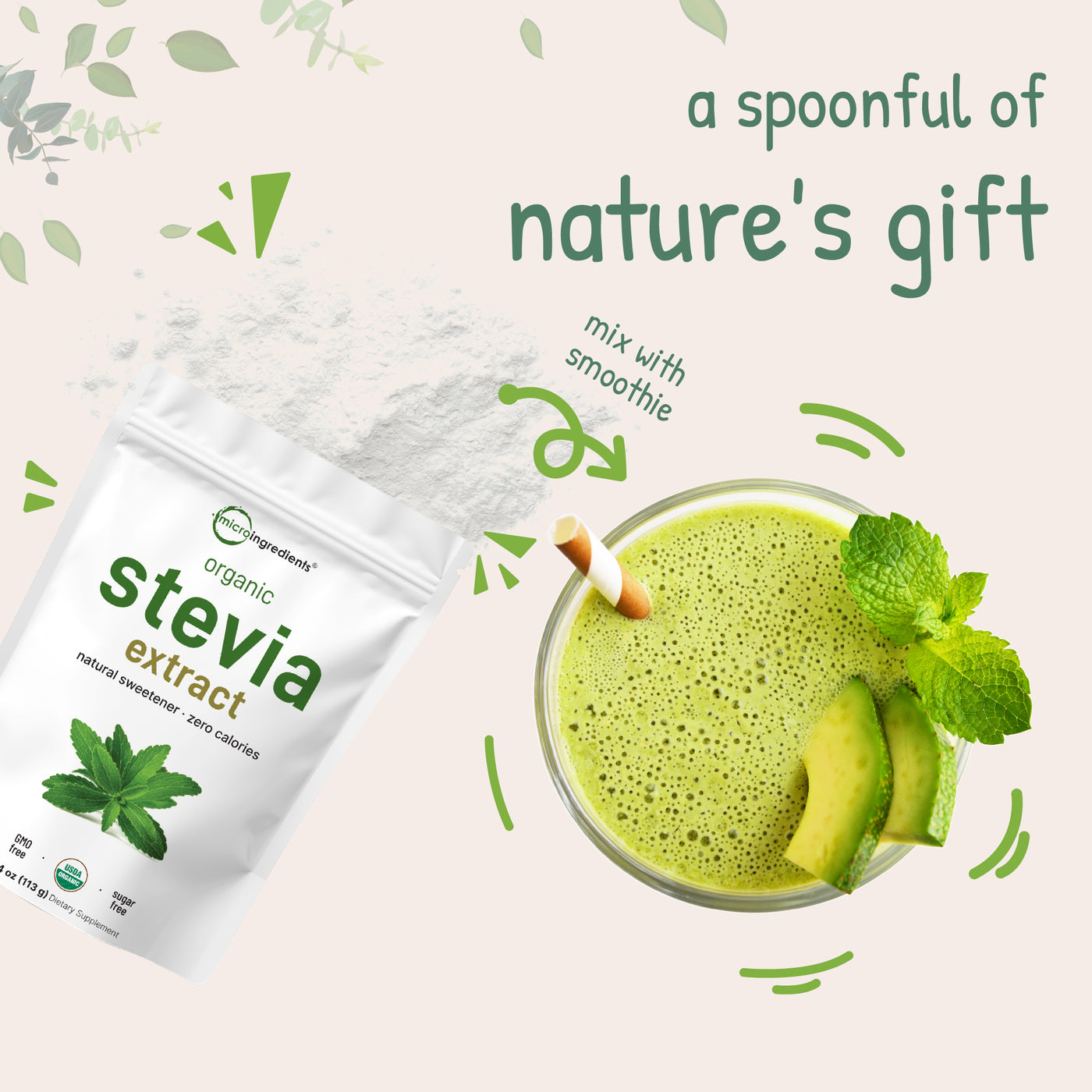 Micro Ingredients Pure Organic Stevia Powder, 4 Ounces